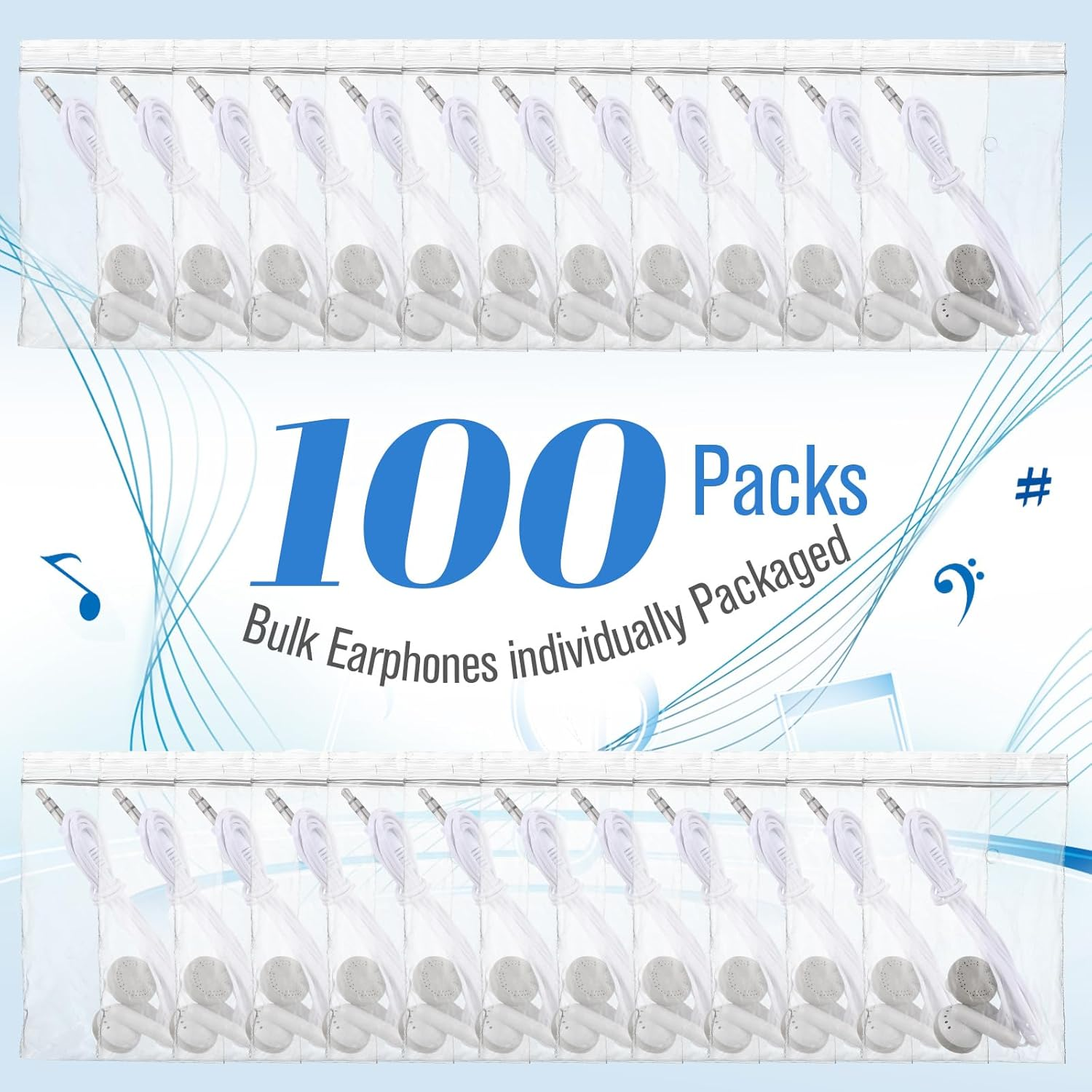 Kanayu 100 Pack Earbuds Bulk Earphones for School Classroom, Student Wired Earbuds Headphones without Mic, Earphones Bulk for Adults School Library Laptop, Individually Bagged(White) - Black image number 5
