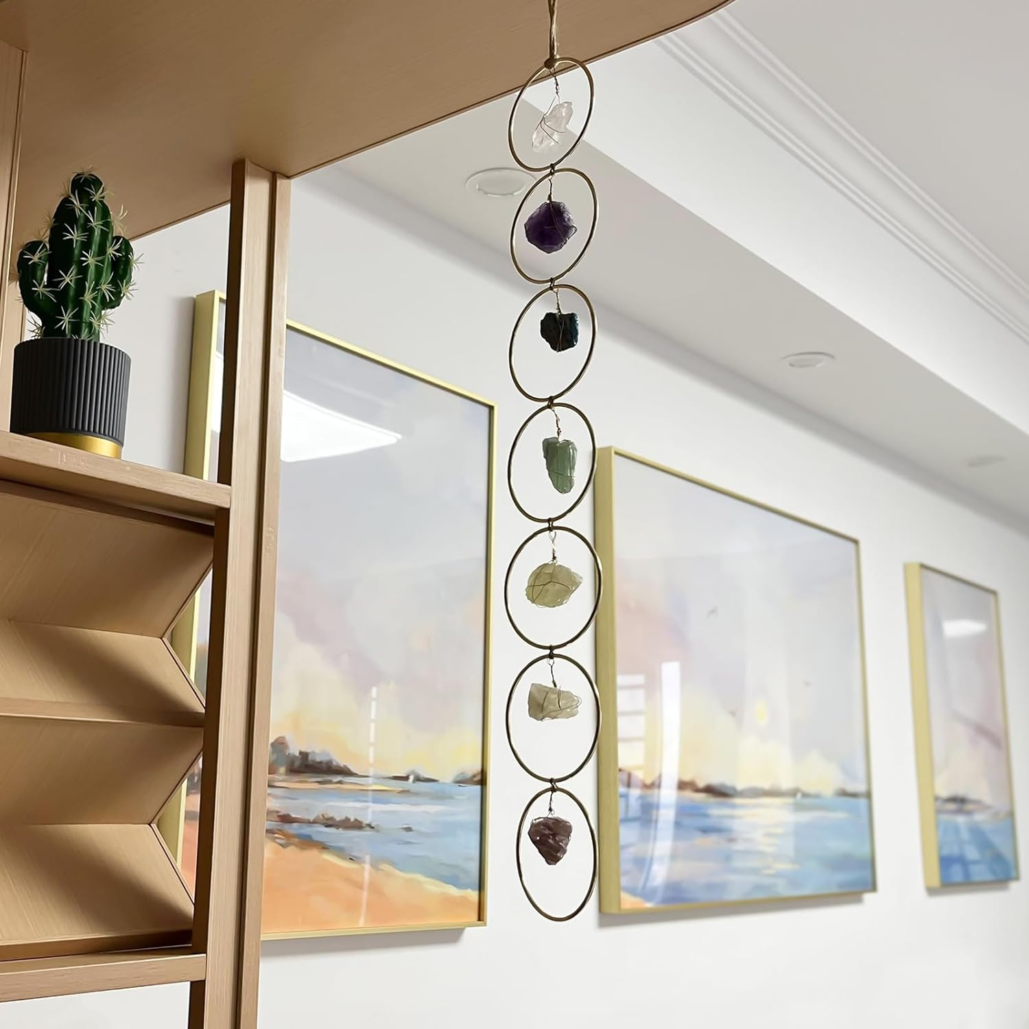 7 Crystal Gemstone Wall Hanger Decor, Raw Chakra Crystal Gemstones, Window Meditation Hanging Ornament, Home Decorations for Yoga Meditaion, Gifts for Christmas Ornaments/Birthday (1PC)