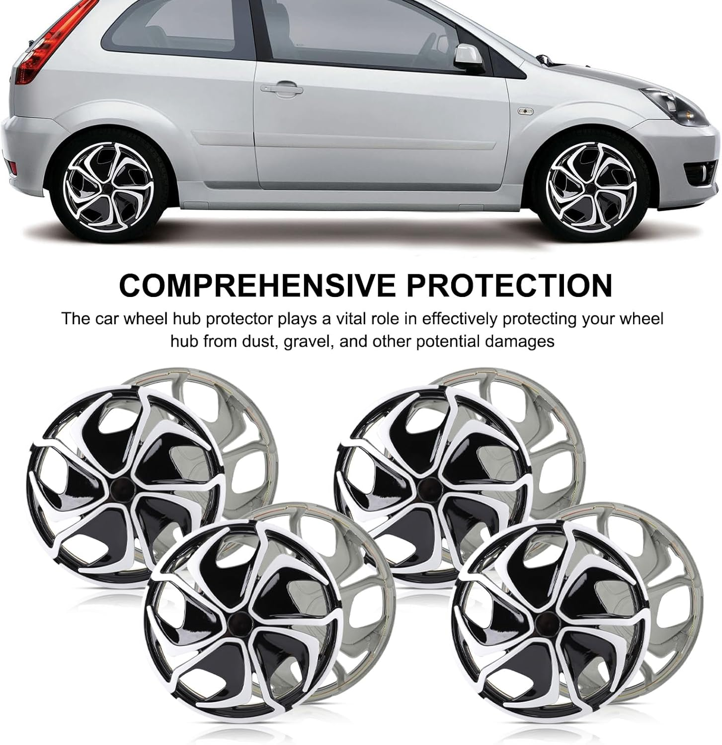 Universal Wheel Rim Cover Hub Caps, Auto Hubcap Set Wheel Cover Replacement Snap on Car Truck SUV,14 Inch Set of 4 Snap on Hubcaps for Universal Automotive image number 4