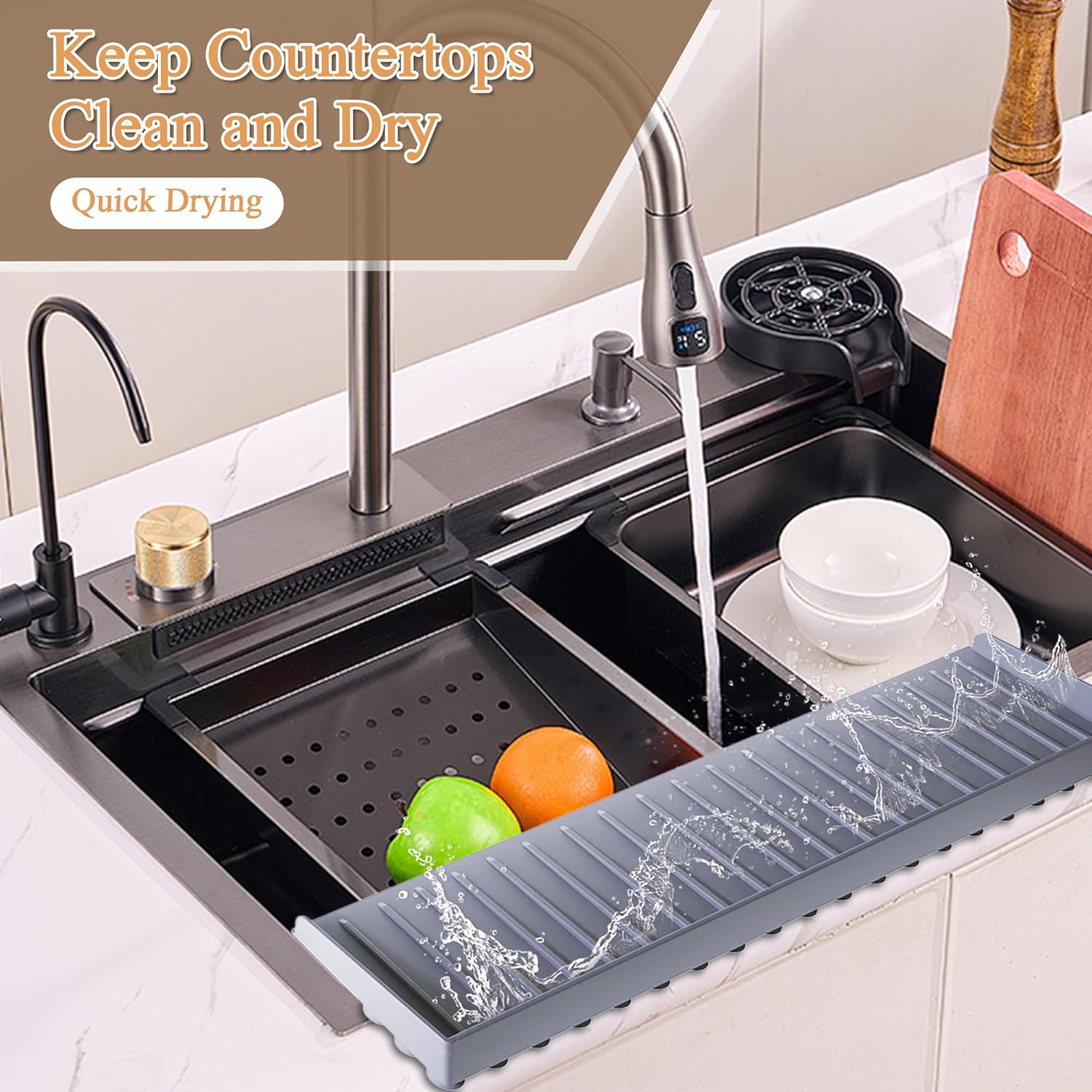 Silicone Sink Edge Protector, Sink Protectors for Kitchen Sink Splash Guard Stainless Steel, Granite, Quartz Countertop Protector for Kitchen and Bathtub Sink (Gray) image number 2