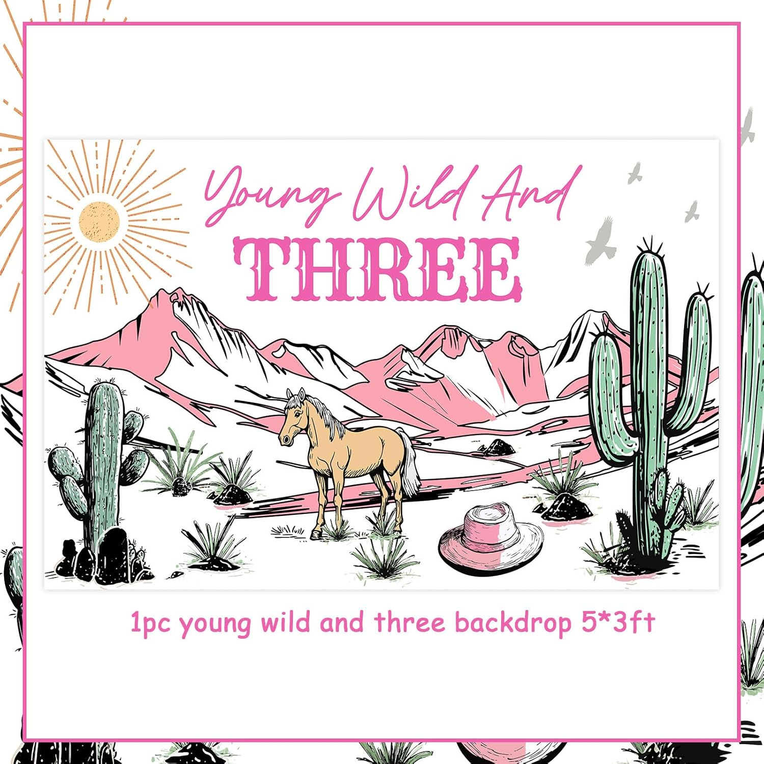 Wonmelody Western Cowgirl 3Rd Birthday Decorations Young Wild and Three Backdrop Banner 4.92 * 3.28Ft Western Theme Birthday Decorations Wild Rodeo Birthday Photo Background Wild West Birthday Girl image number 5