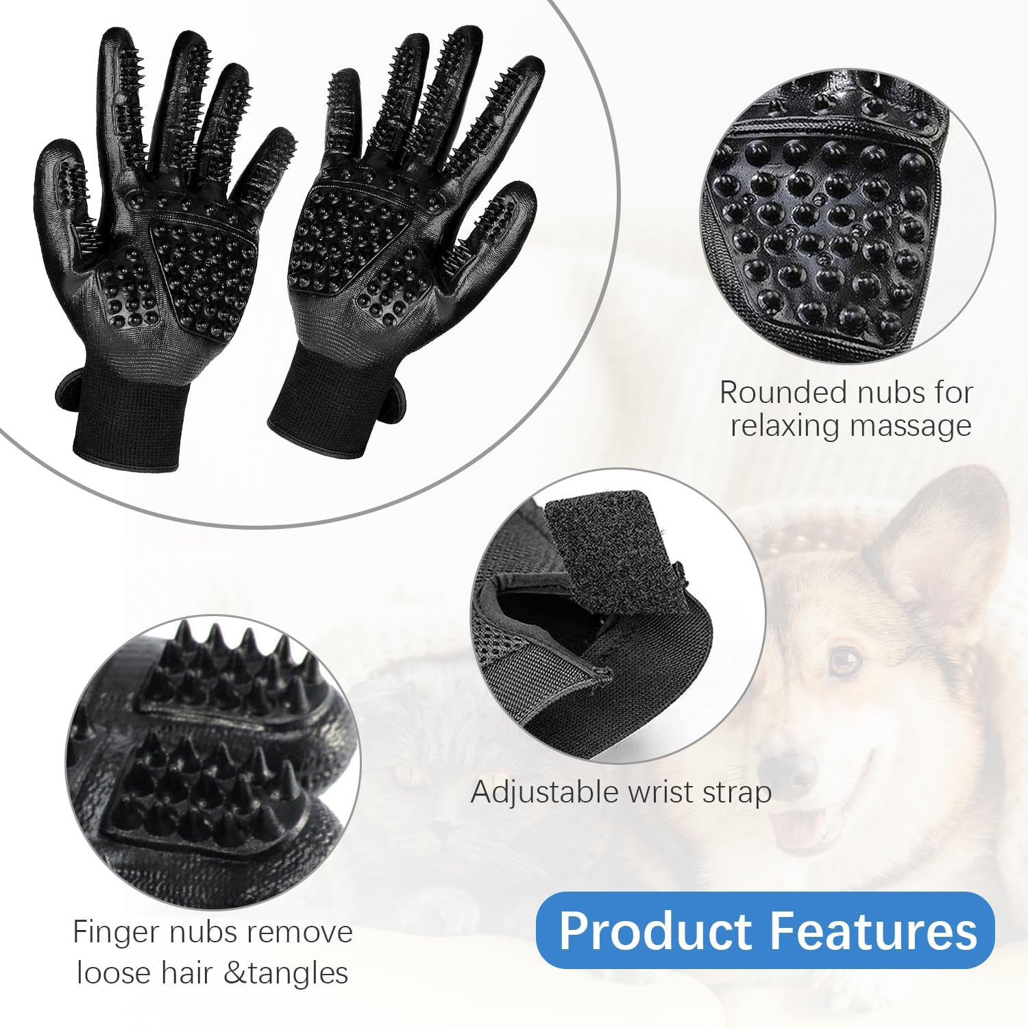 Pet Dog Cat Grooming Glove, Massage and Grooming Tool Glove for Cats, Dogs,Rabbits & Horses, Deshedding Brush Mitt for Short Medium Long Pet Hair image number 5