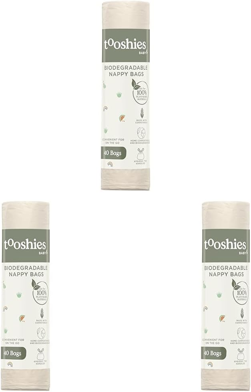 Tooshies Baby | Biodegradable Nappy Bags | Disposable | 100% Plant-Based | Fully Compostable | Hygienic Tie Handles | Minimal Packaging | 40Pk Roll image number 2