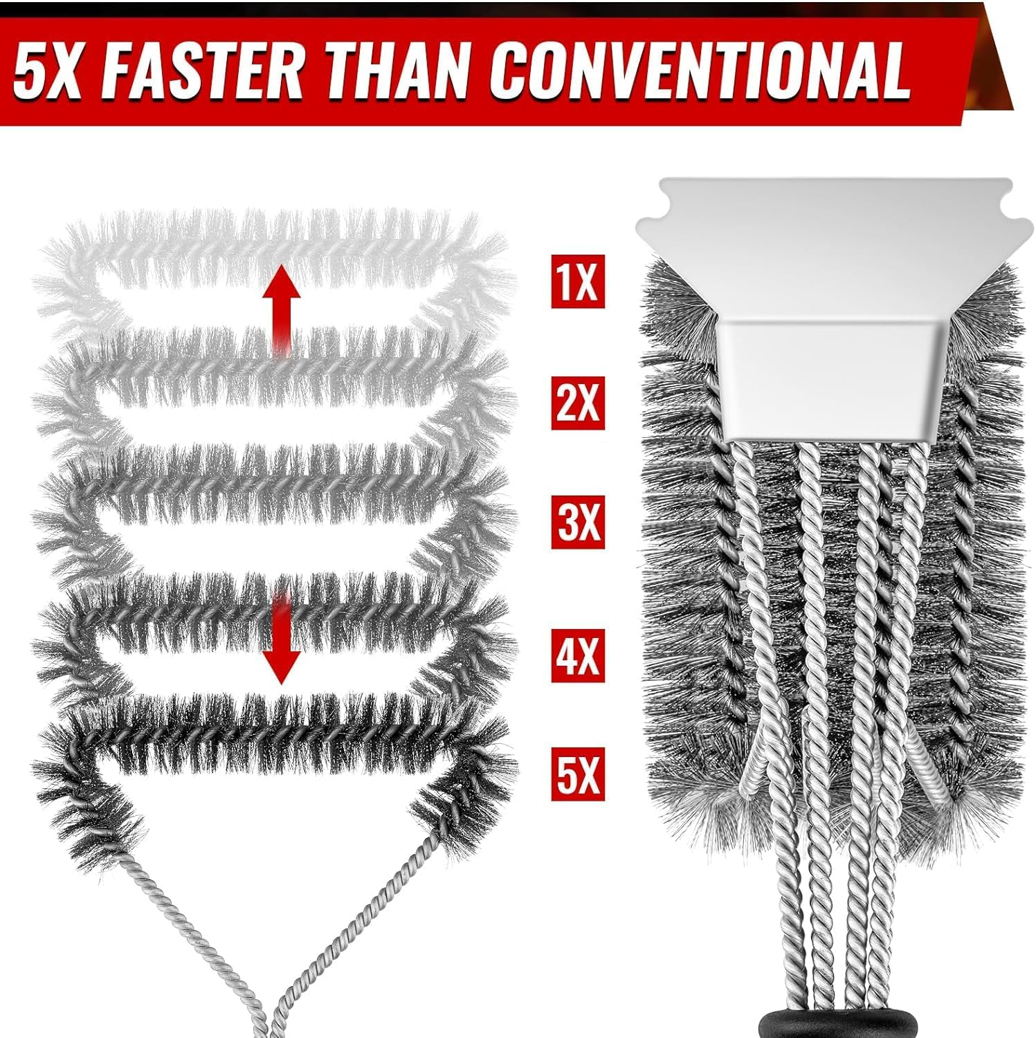 Grill Brush and Scraper Bristle Free, 2 Pack Stainless Steel BBQ Brushes with Handle for Grill Cleaning, Ideal Barbecue Accessorie for All Grill Types (Comes with 2 BBQ Oil Brushes) image number 3