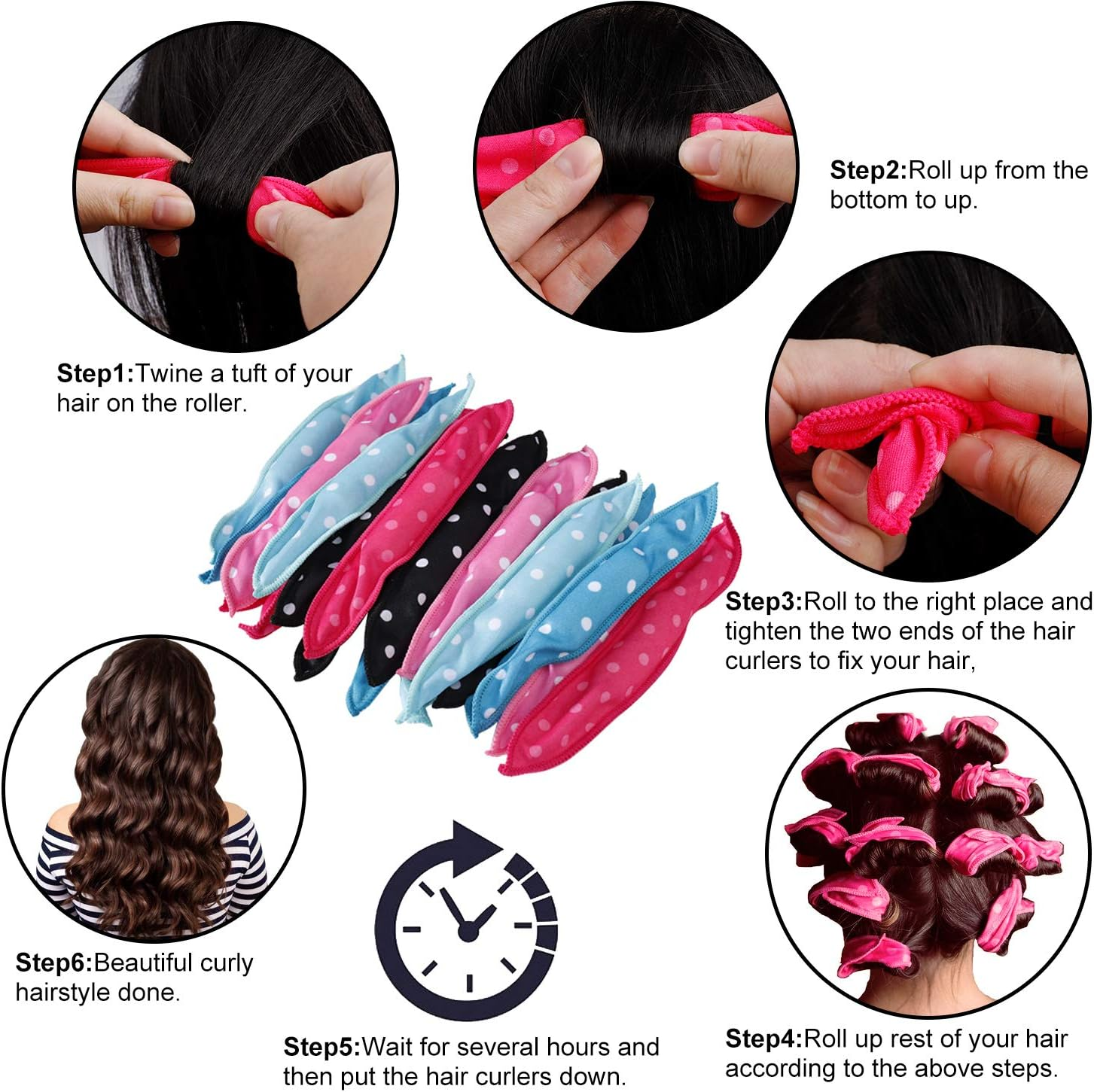 Curler Curler Flexible Foam Sponge Curler Rollers No Heat Hair Rollers Curls Magic Cushion Soft Rolls Hair Care DIY Styling Tools 20 Pieces 5 Colours image number 4