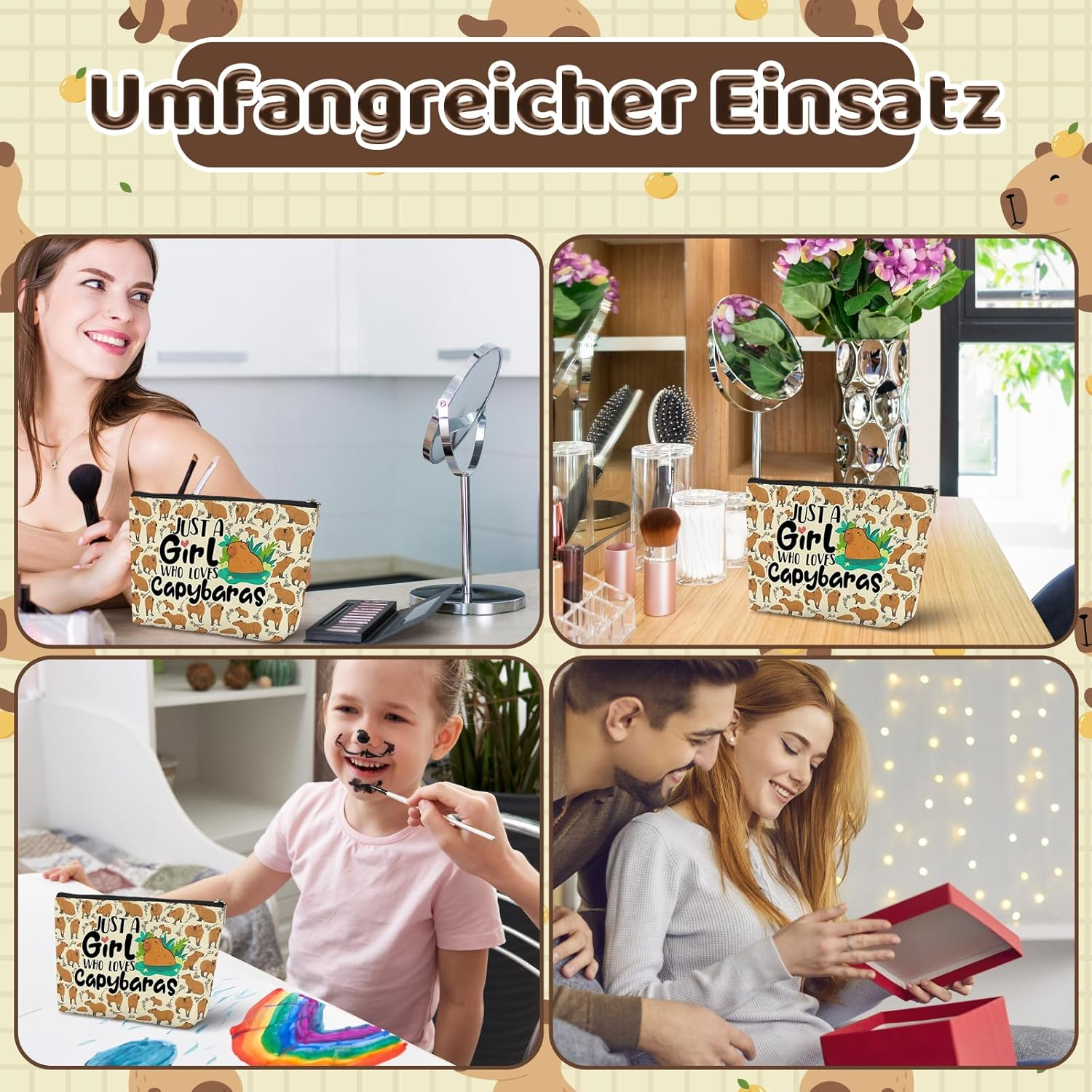 Capybara Make-Up Bag with Key Ring, Capybara Backpack, Cute Capybara Set for Travel and Everyday Life, Loved by Boys Women and Dolphin Lovers image number 4