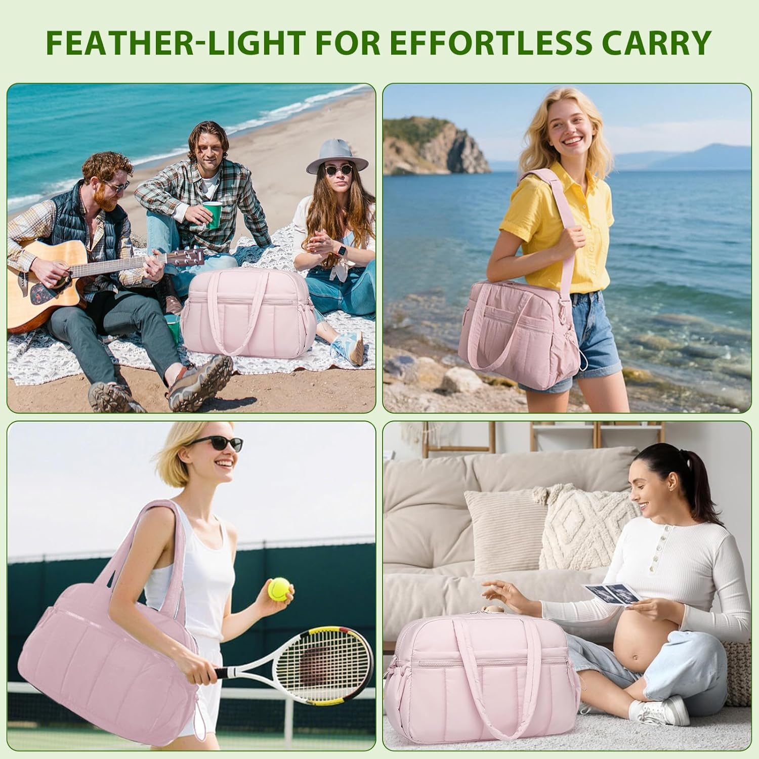 Gym Bag for Women, Duffle Bag for Travel with Wet Pocket, Lightweight Carry on Weekender Duffel (Beige) - Pink image number 2