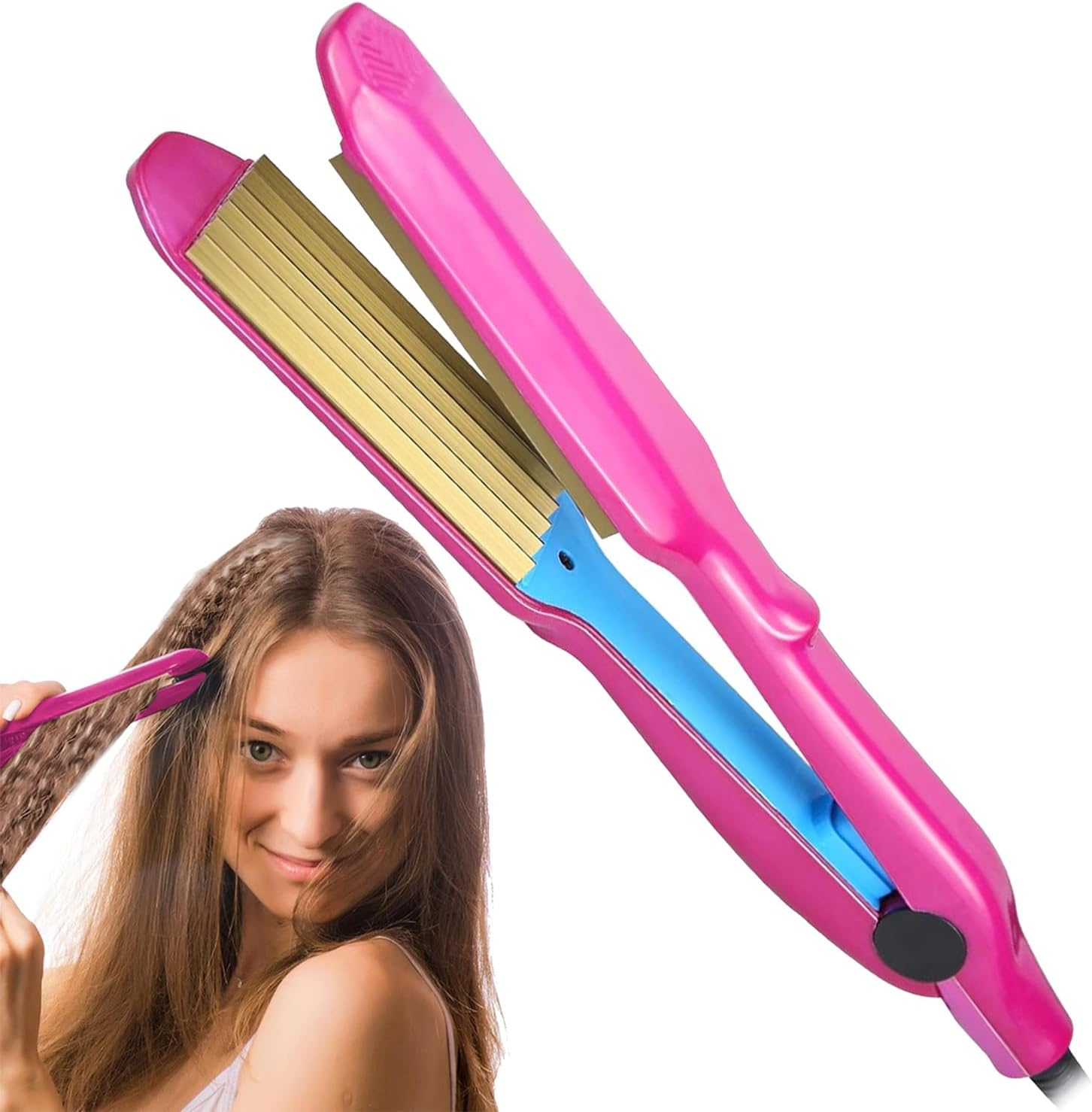 Pro Hair Crimper for Women/Girls Professional Volumizing Crimping Iron for Fluffy Style 30S Rapid Heating Fluffy Corn Iron (Blue)