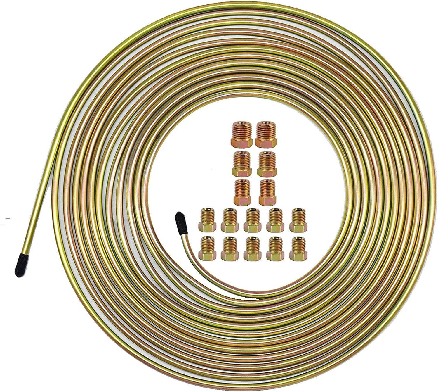 25 Ft. of 3/16 Brake Line Tubing Kit - Muhize Flexible Copper Tube Roll 25 Ft 3/16" (Includes 16 Fittings)
