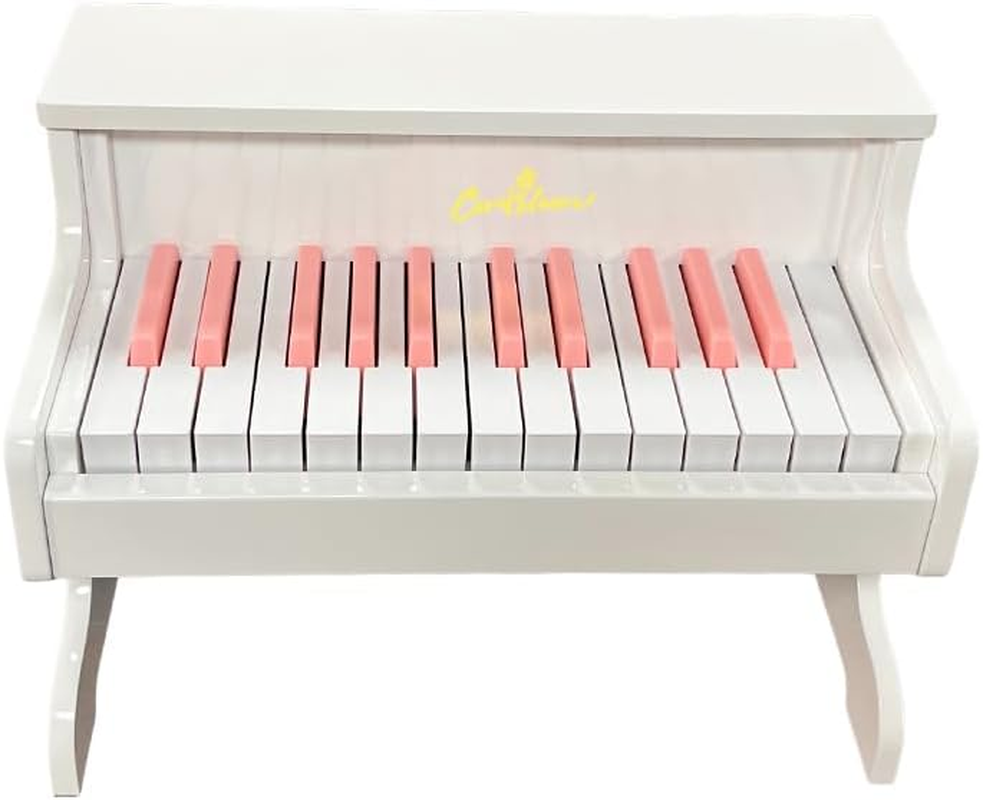 Wooden Piano Keyboard, 25 Keys, Musical Educational Toy (White)