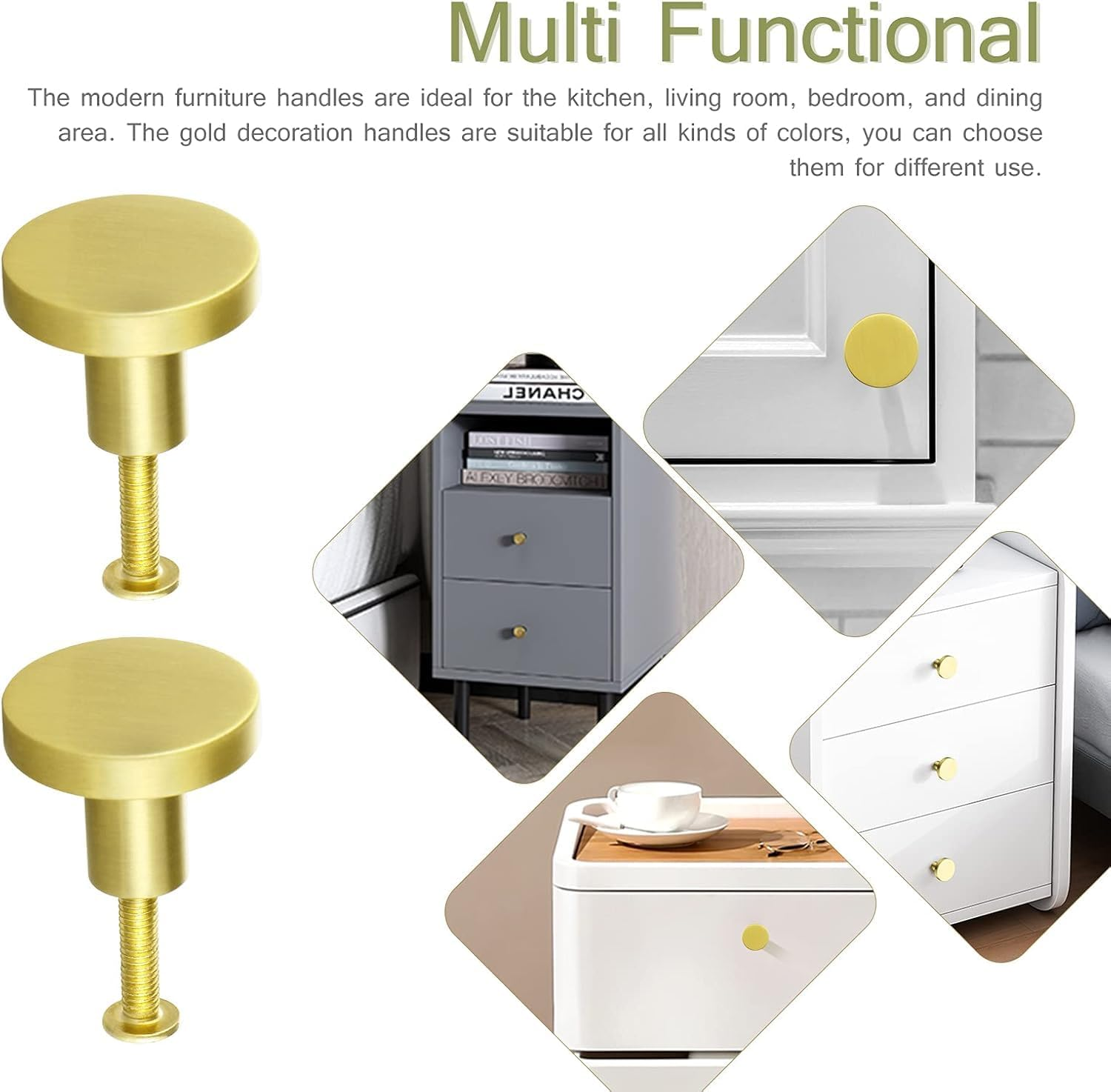 8PCS Brass Gold Cabinet Knobs, 25Mm Small round Dresser Knobs, Solid Modern Single Hole Drawer Knobs, Metal Cupboard with Screws Decorative Kitchen Hardware (8, 25Mm/1Inch) image number 5