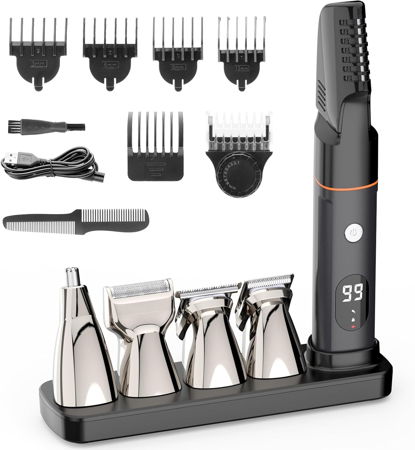 Body Trimmer for Men, Professional 5 in 1 Hair Cut Clipper Set, IPX7 Waterproof Wet and Dry Beard Face Nose Ear Groin Body Hair Trimmer Grooming Kit for Men with LED Display Men'S Gifts image number 3