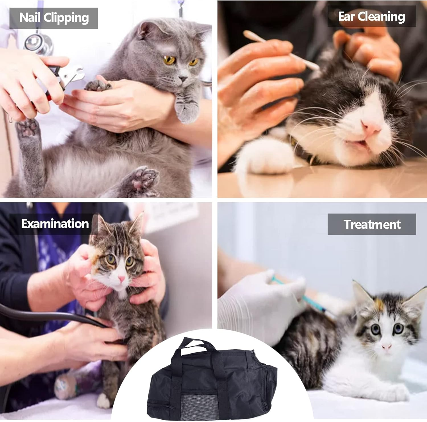 SOONHUA Cat Glooming Bag for Bathing Cats, Adjustable Cat Shower, Mesh Bag, Bath Bag, Anti-Scratch, Breathable, Restraint Bag, Cat Bag for Cleaning, Grooming, Bathing image number 4