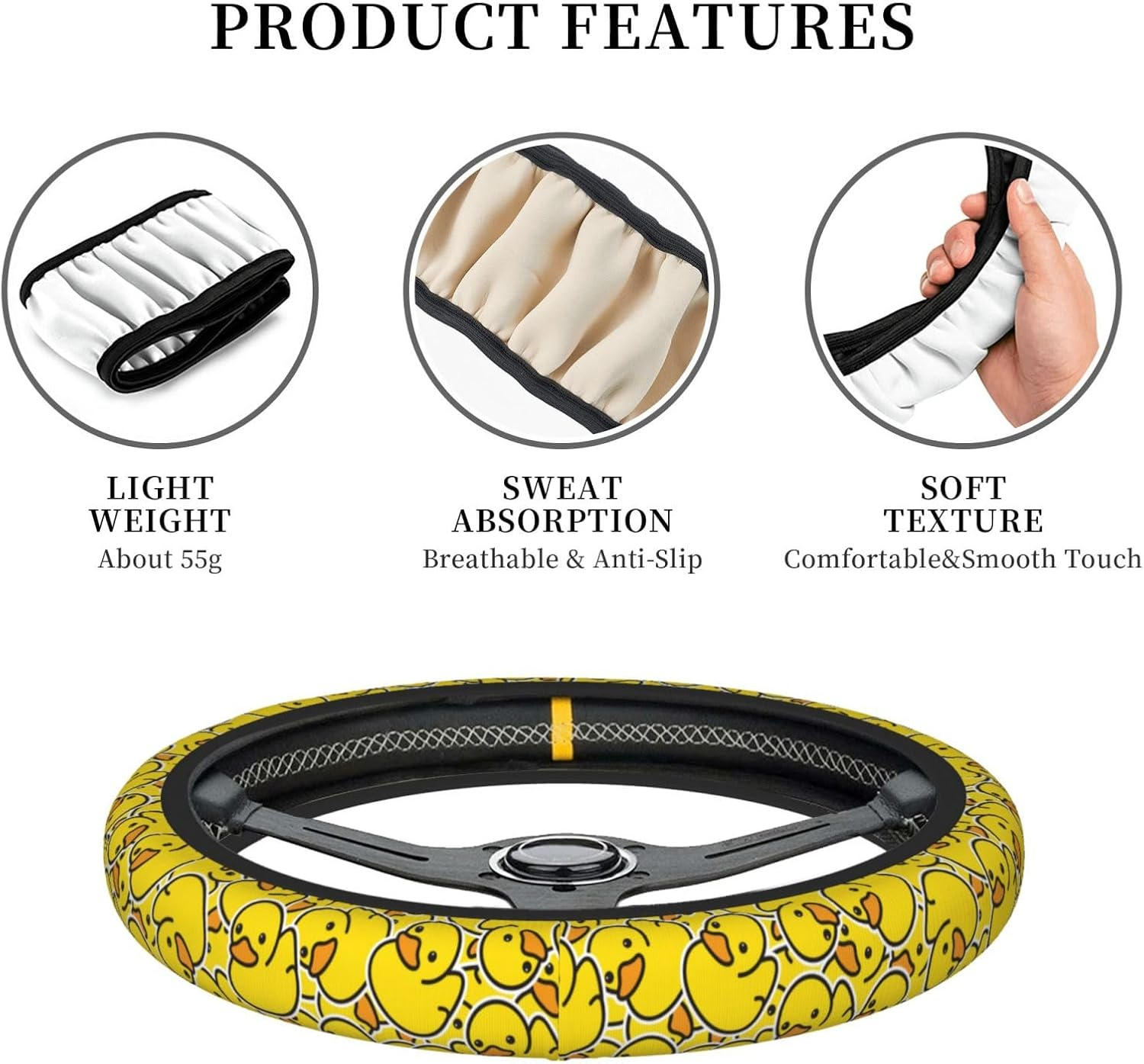 Duck Cartoon Cute Yellow Steering Wheel Cover for Women Men Girls Car Accessories Decor Anti-Slip Neoprene Auto Steering Wheel Covers Protector Universal 15 Inch - 1 image number 5
