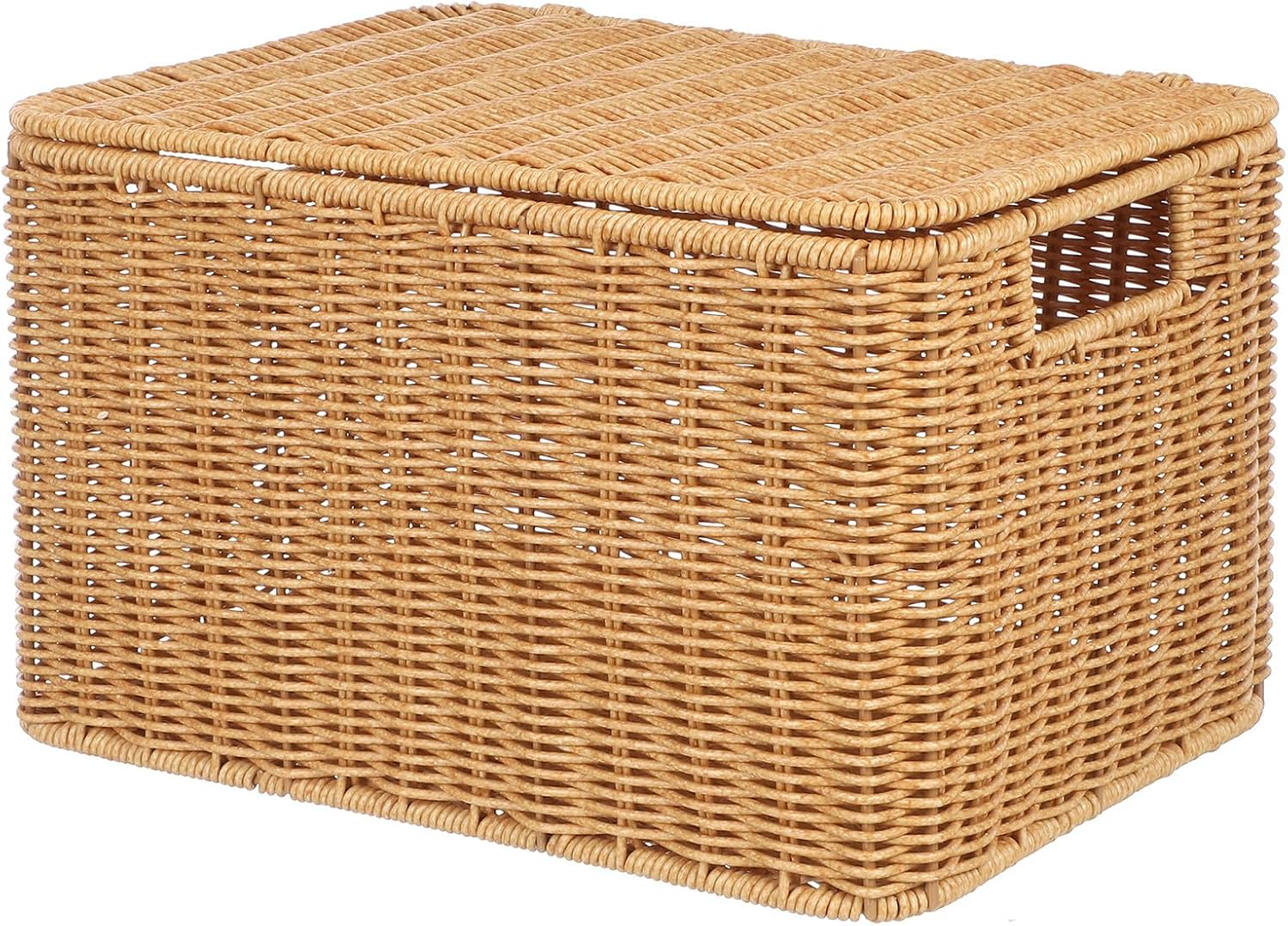 Vaguelly Woven Storage Box with Lid - Clothes Toys and Sundries Organizer for Home Bedroom Bathroom Office and Kitchen Living Room Storage image number 5