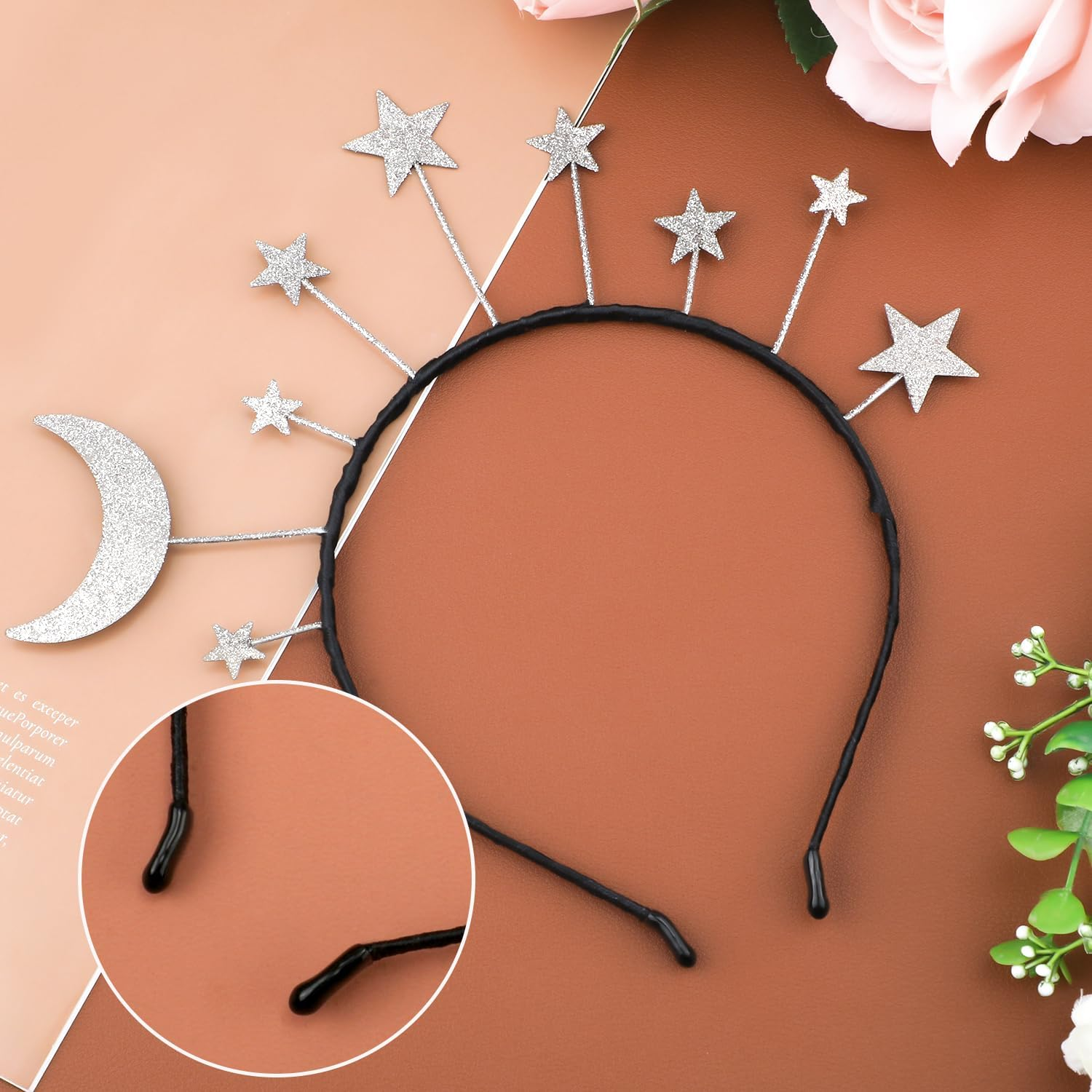 XIHIRCD Glitter Star Moon Headband, Shiny Star Hair Hoop Goddess Headpiece Stars Halo Headband for Women, Girls, Birthday, Costume Party image number 3