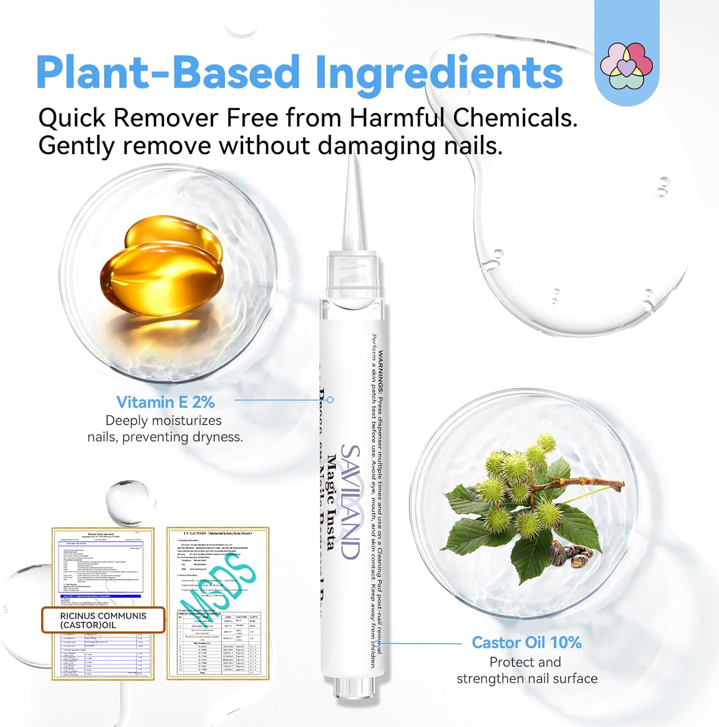 SAVILAND Pro Nail Glue Remover Pen 3 Ml: 10S Quick Removal Gel Remover for Nails with Vitamin E Castor Oil Natural Ingredients Press on Nail Remover for False Nails Solid Glue Gel Removal Home image number 3