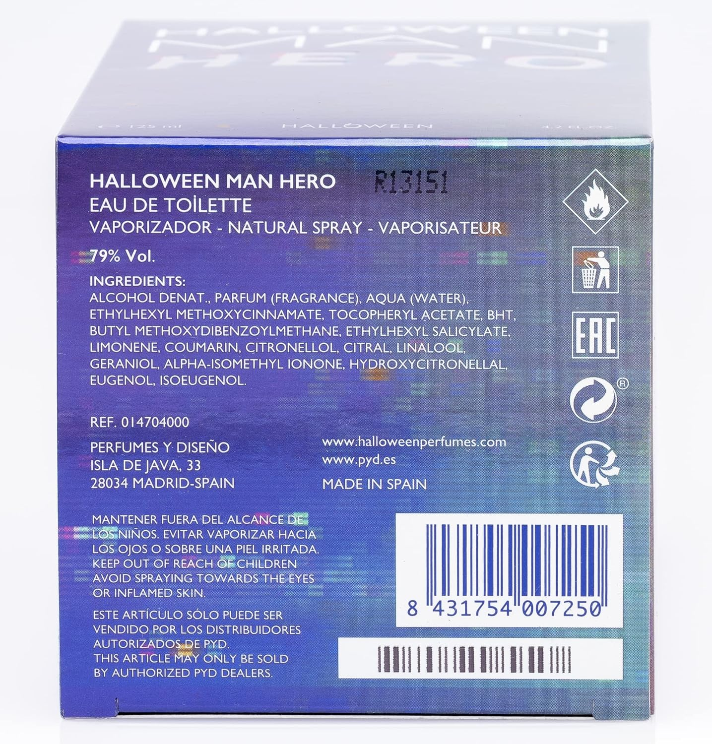 Halloween Man Hero Eau De Toilette Spray by Jesus Del Pozo 125 Ml image number 1