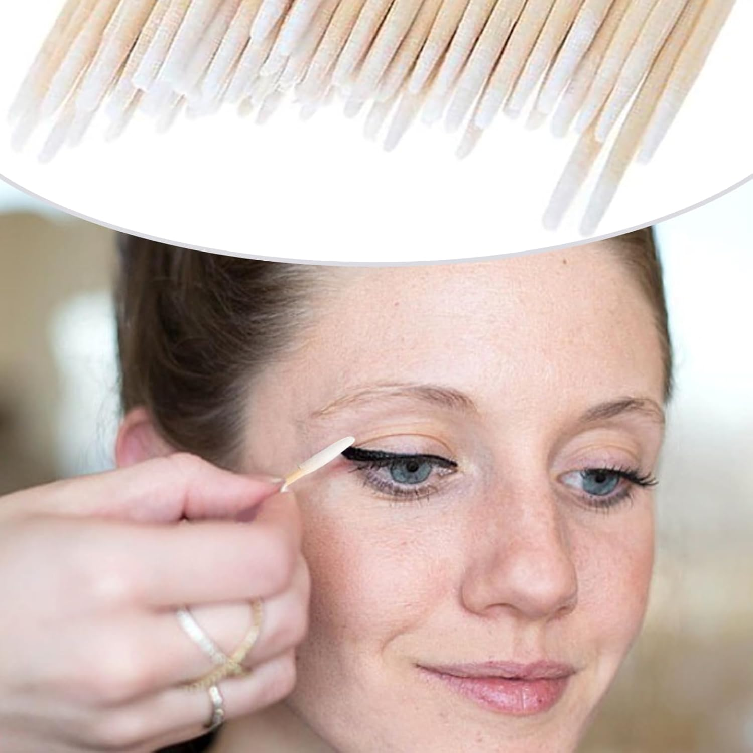 300 Pieces Wooden Handle Cotton Swab Tattoo Permanent Supplies Tipped Applicator Cotton Swabs Makeup Cosmetic Assistant Sticks for Eyebrow Tattoo Makeup Cotton Sticks Wood Sticks image number 1