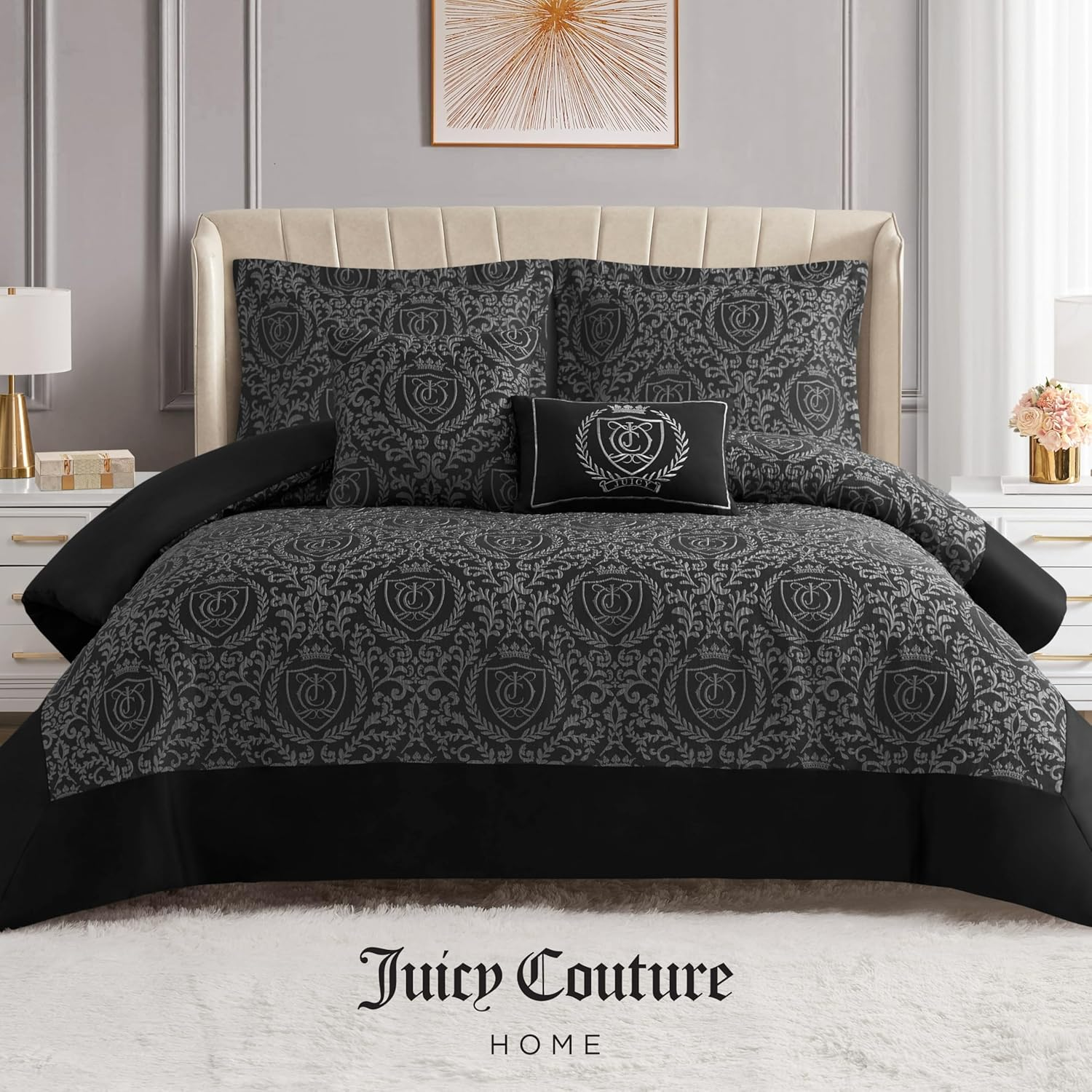 Juicy Couture Dovona Bedding Set 4-Piece Twin/Twin XL Comforter Set, Black image number 5