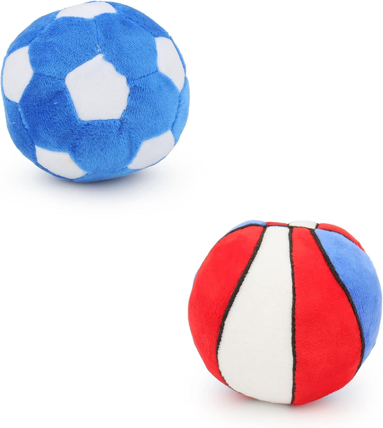 Interactive Dog Balls, 2 Pack Plush Squeaky Dog Toys Balls for Dogs, Football Volleyball Dog Toy Ball Indoor Outdoor Sports Stuffed Puppy Toy for Small Medium Dog(Football+Volleyball)