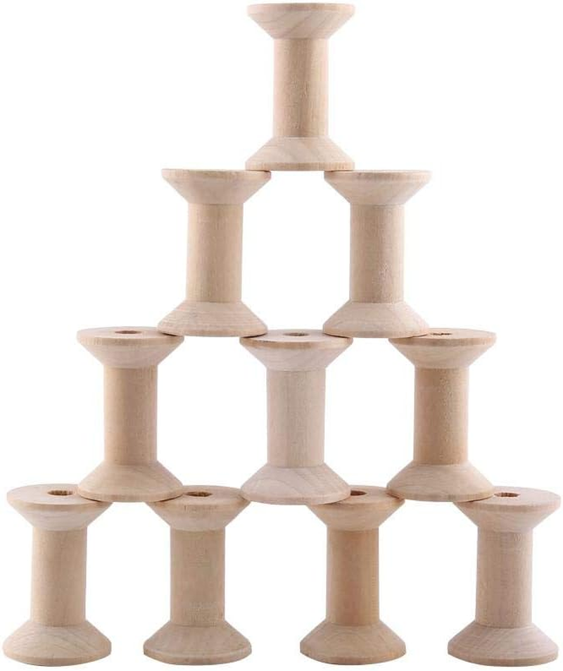 10Pcs Wooden Empty Spool 47Mm X31Mm Empty Thread Spools Wire Weaving Bobbins image number 1