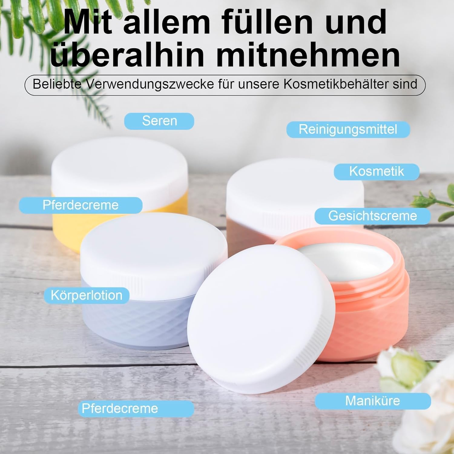 4 Pieces Jars, 50 Ml Silicone Cream Jar Mini Jars with Transparent Bag, Bpa-Free Travel Containers for Cosmetics, Travel Essentials/Cosmetic Bottles image number 2