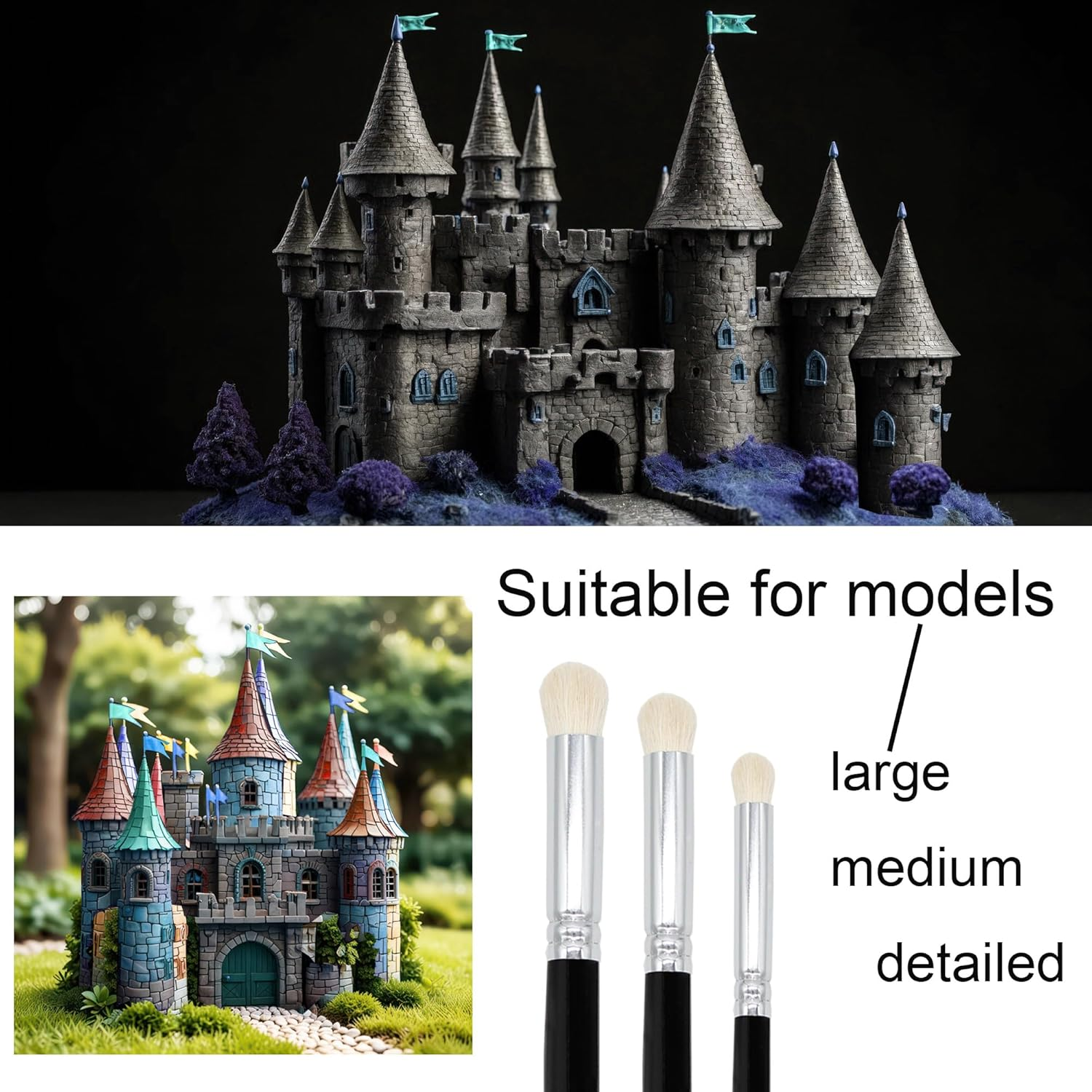 Himmlfel Dry Brush Set，3 Size Dry Brush Miniature Painting，Professional Dry Brushes for Citadel Game Model,Large Medium Detailed Model,Warhammer,Hobby Art Paint Brushes for Artist and Beginner image number 1