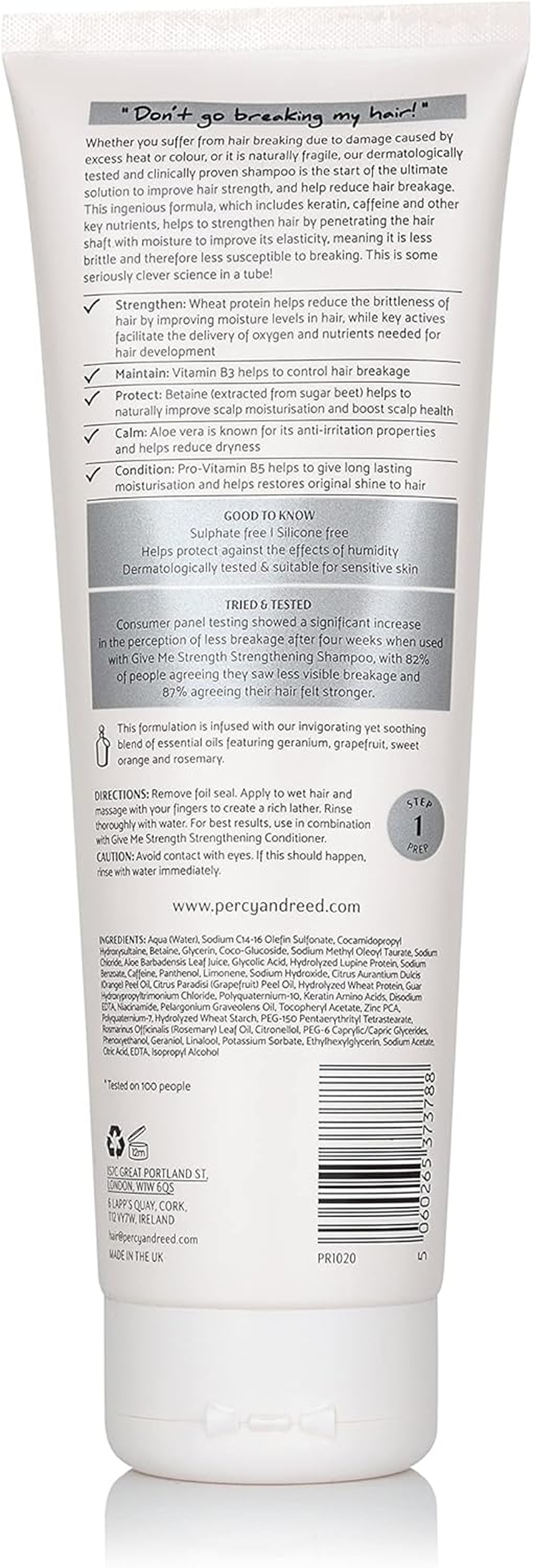 Percy & Reed Give Me Strength Strengthening Shampoo - Reduces Breakage after Single Use, Deeply Moisturises, Builds Thickness. Free from Parabens, Sulphates & Silicones. UV Protection - 250Ml image number 1