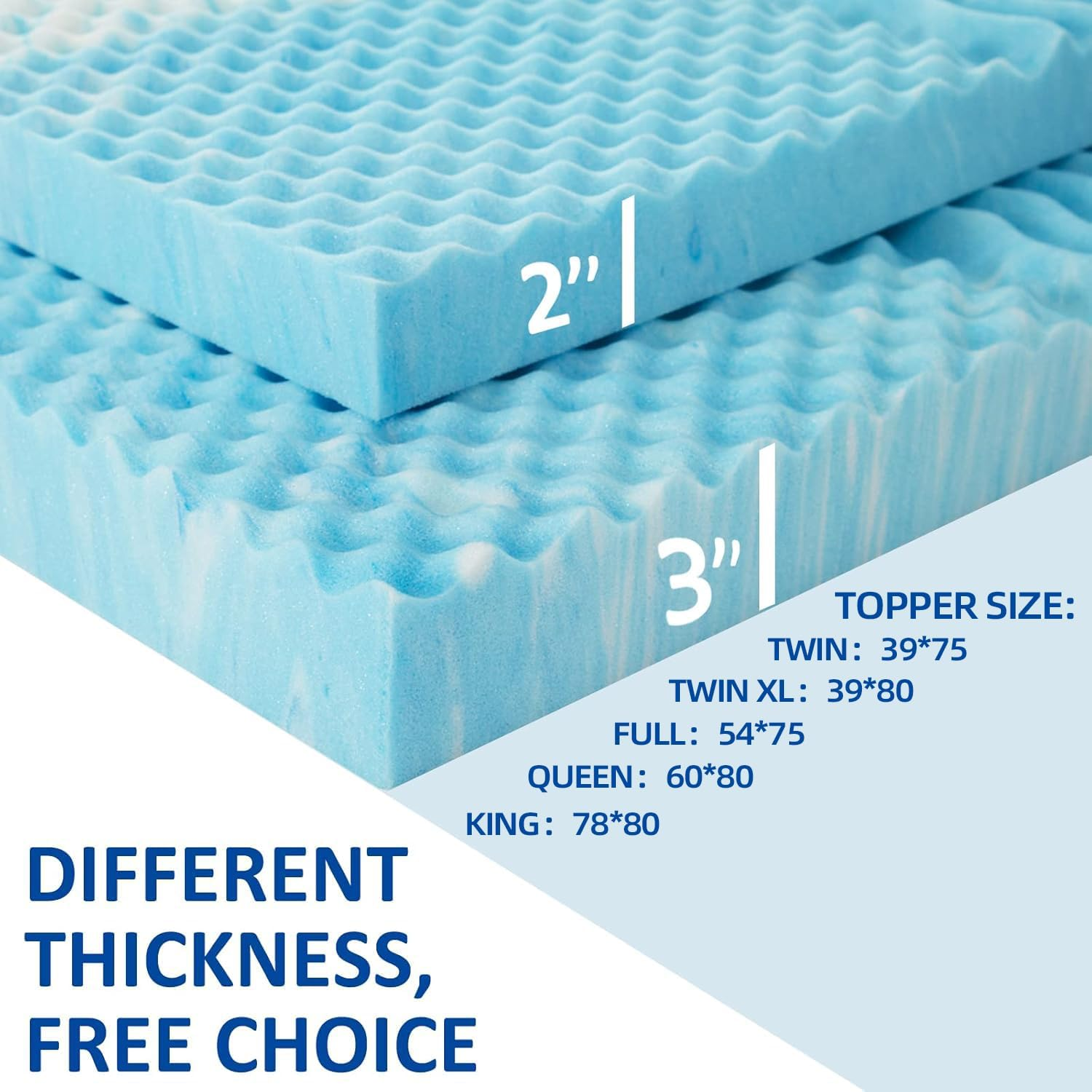 SINWEEK 3 Inch Mattress Topper 5-Zone Memory Foam Mattress Topper Pressure Relieve Soft Mattress Pad, Certipur-Us Certified, Queen Size Blue image number 2