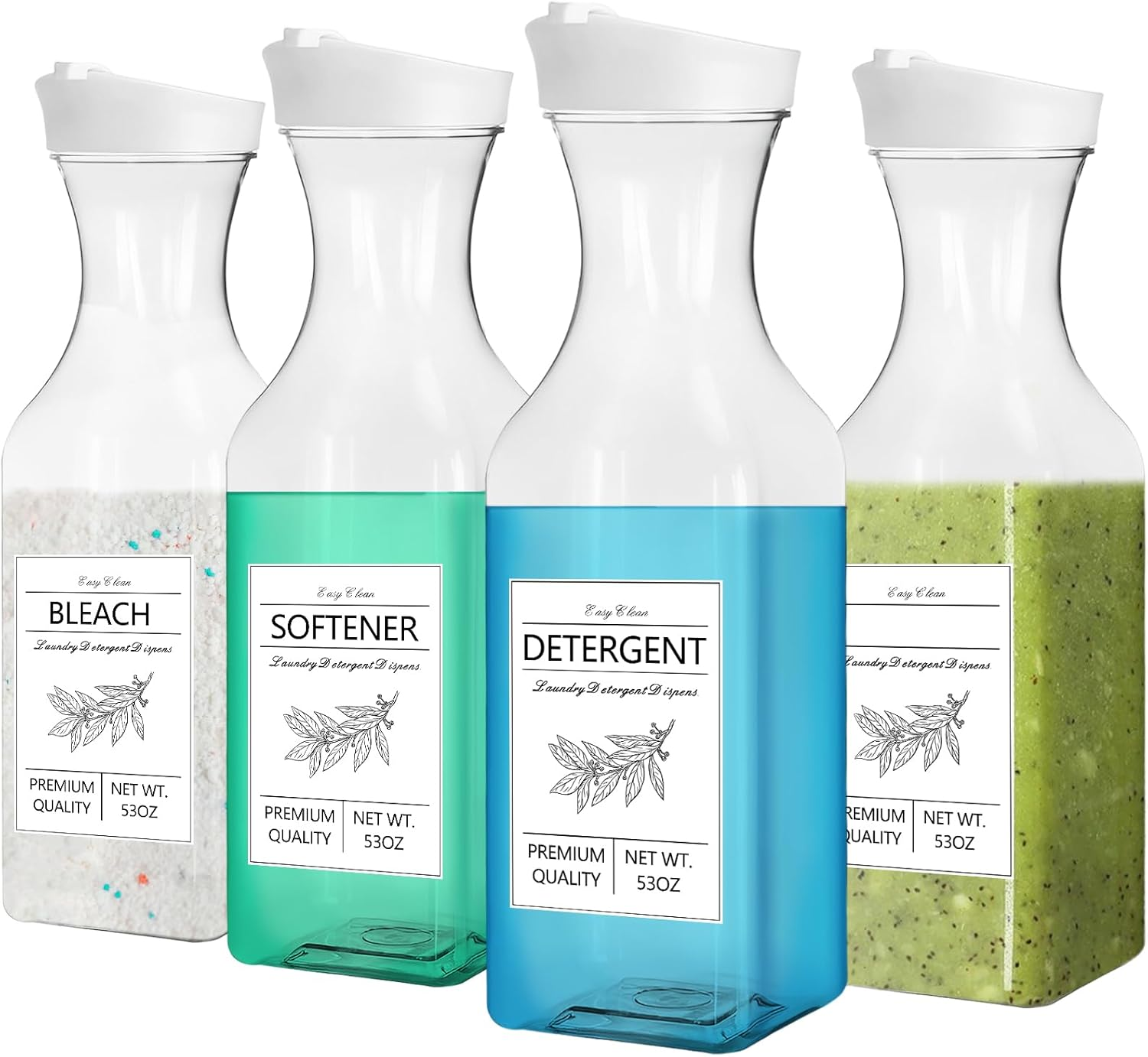 4 Pcs 53Oz Laundry Detergent Dispenser,Laundry Soap Dispenser for Laundry Room Decor,Liquid Laundry Detergent Dispenser for Fabric Softener,Bleach,Powder,Beads