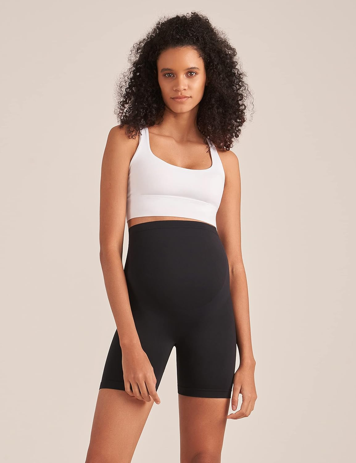 Enerful Women'S Maternity Shorts Biker Summer Soft Seamless Pregnancy Yoga Workout Active Short Leggings over Belly 5"/8" image number 5