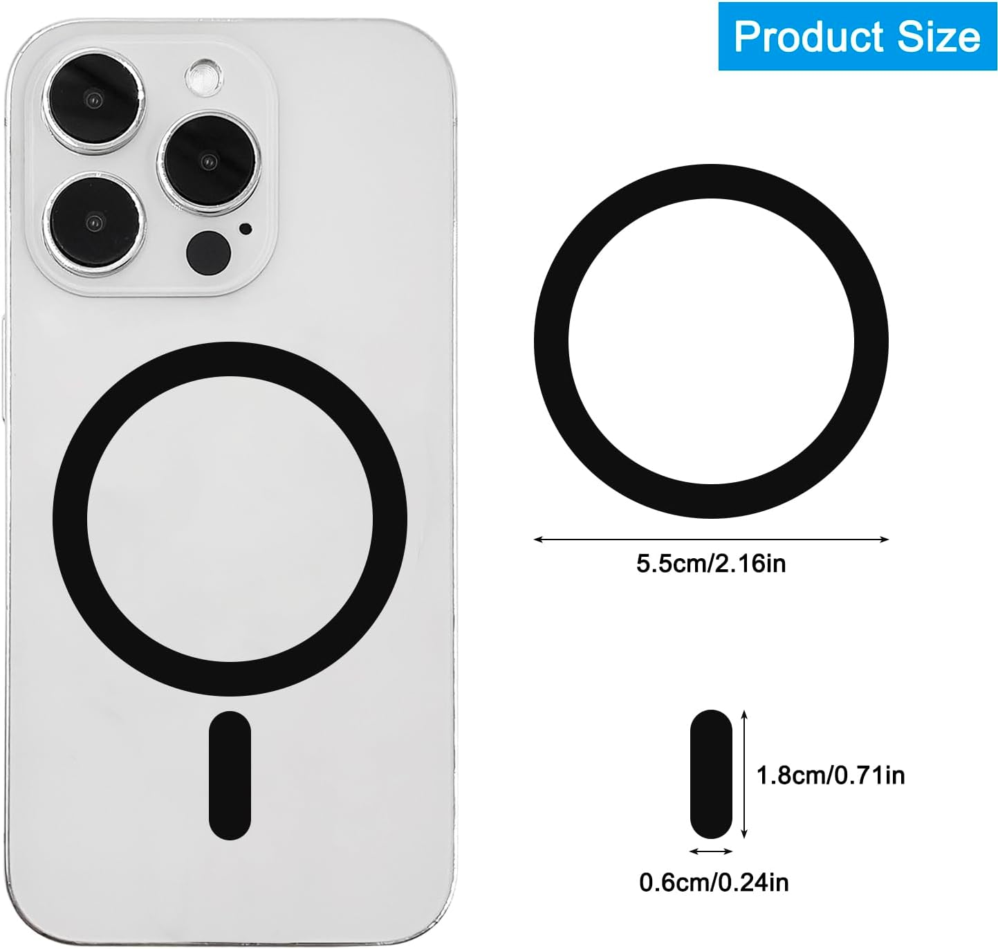 6 Pack Universal Metal Rings Sticker Compatible with Magsafe Magnetic Wireless Charger Iphone 13 12 Pro Mini Max, Ultra-Thin Car Charger Conversion Accessories (NO Magnet), Black,White - 6Color image number 3