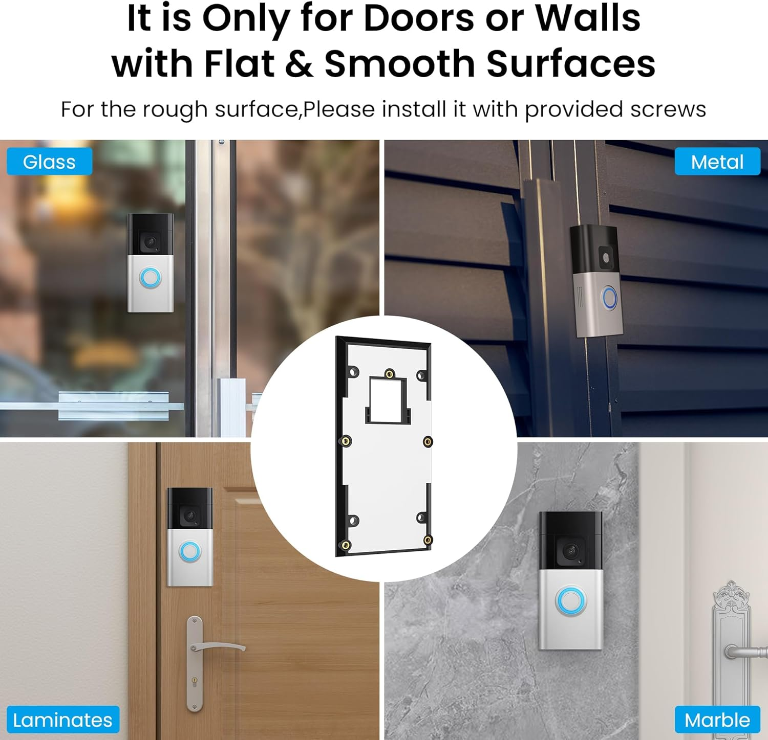 No-Drill Adhesive Doorbell Mount for Ring Video Doorbell 4 /Battery Doorbell Plus/Pro, Camera Doorbell Door Mounting Holder Bracket Accessories for Apartments Office Houses (1 Pack)