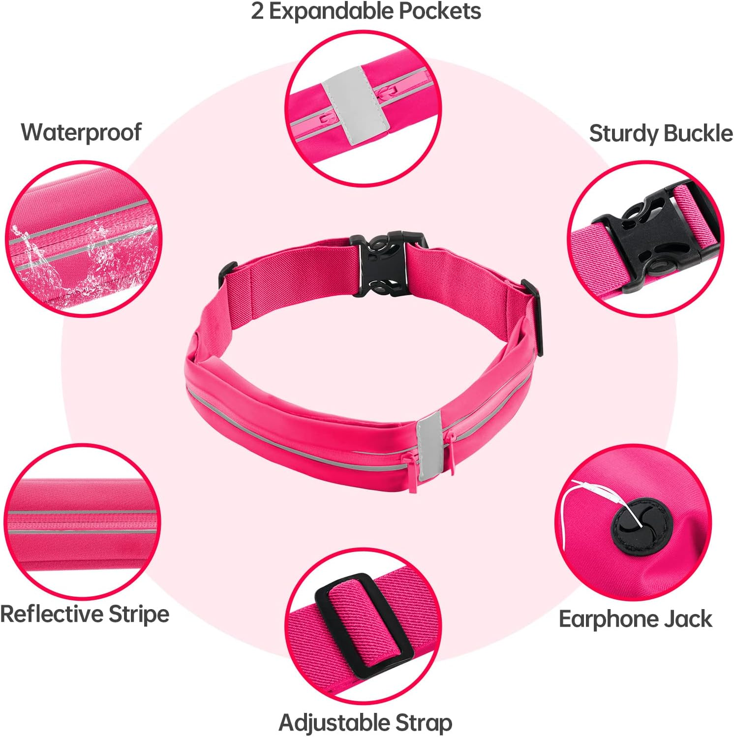Unisex Small Waist Pouch with Adjustable Strap Thin Belt Pack for Running Hiking Travel Workout Dog Walking Outdoors Sport Fishing Waist Pack Bag, Pink, One Size, Sports image number 4