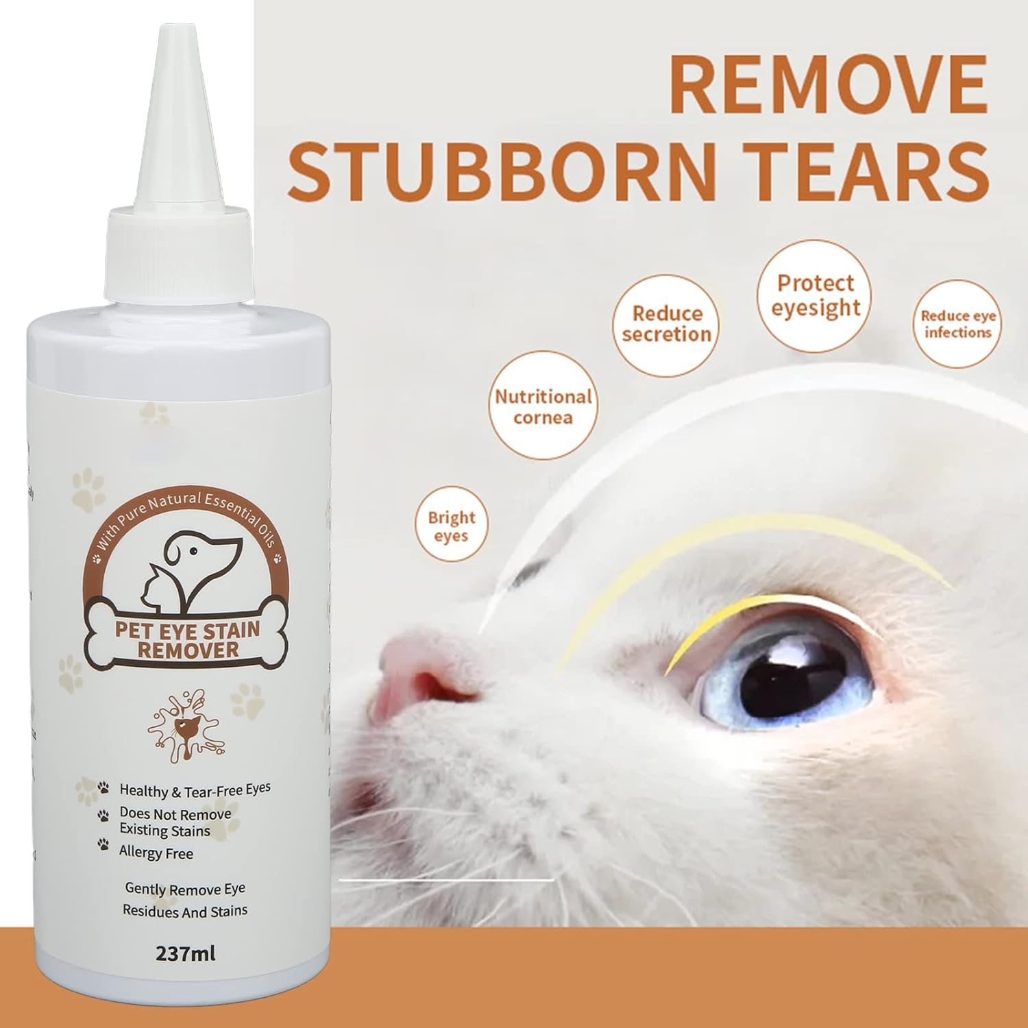 Pet Eye Tear Remover, Eye Stain Remover Dog and Cat Eye Drops Pet Eye Excrement and Eye Dirt Cleansing Agent 237ML for Dogs Cat image number 6