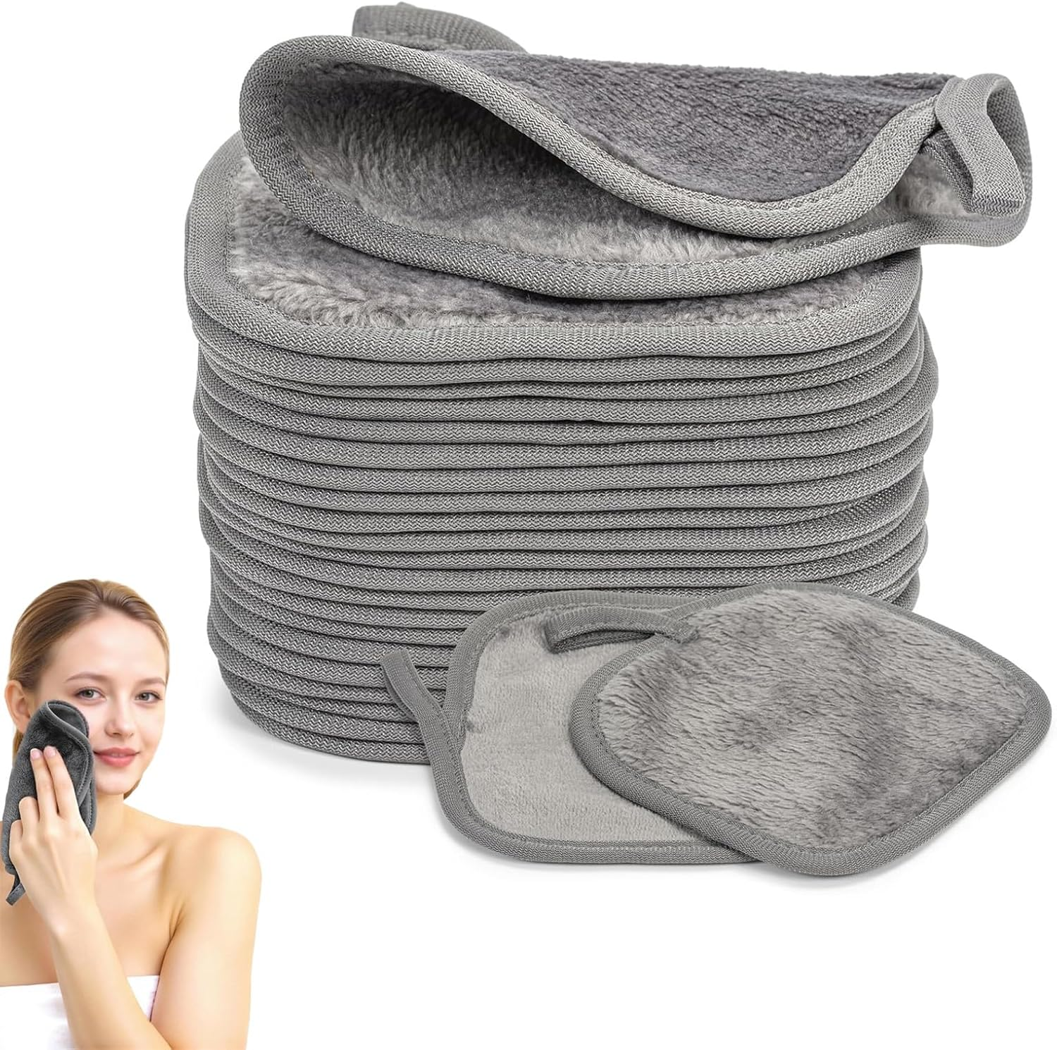 Makeup Remover Cloth-12 Pack 6" X 6" Makeup Remover Towels Reusable Face Cloth for Washing Face, Makeup Remover Pads Microfiber Face Washcloth with Mesh Bag, Grey image number 1