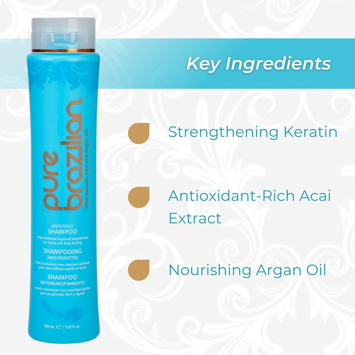 Pure Brazilian Anti-Frizz Daily Shampoo, 400 Ml image number 1