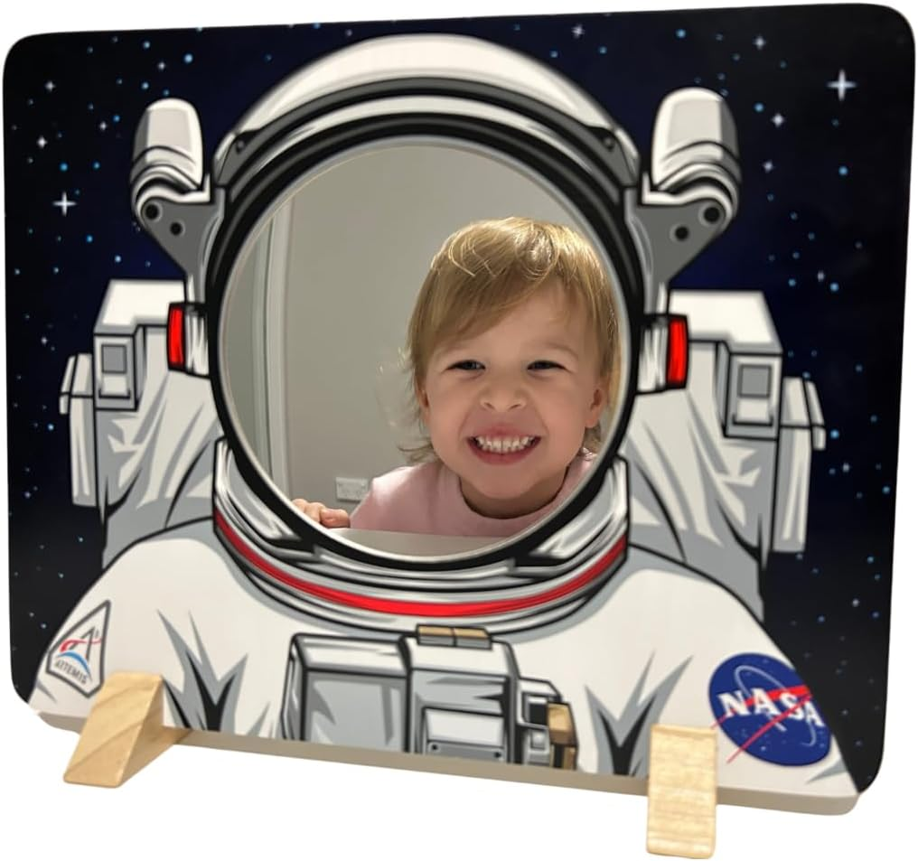 NASA Themed Astronaut Mirror for Kids &ndash; Space Toy & Room Decor with Shatterproof Mirror. STEM Play for Ages 1, 2, 3, 4, 5, 6, 7, 8, 9, 10. NASA & Artemis Logos. Imaginative Fun for Children. image number 5