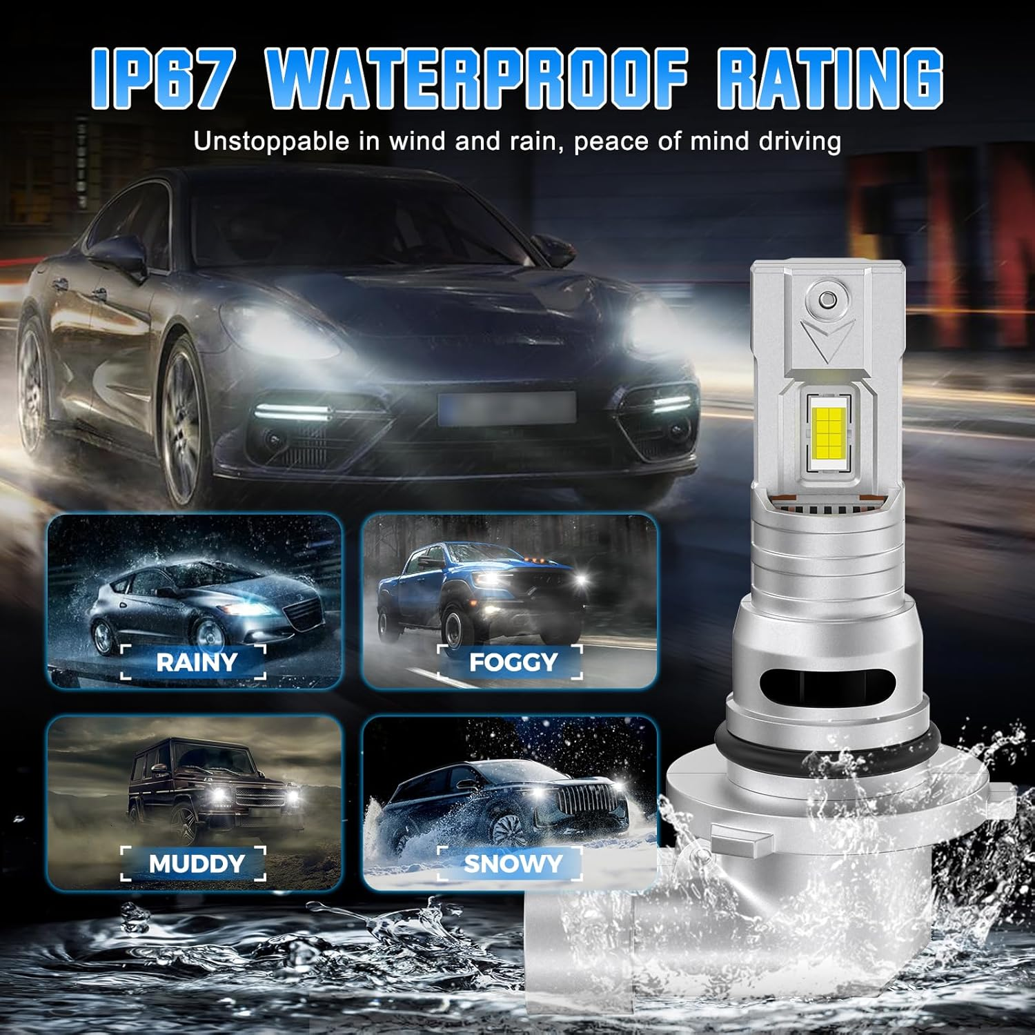 Kaidengzhe 9006 LED Headlight Bulb, Super Bright LED HB4 Bulb with Fan, 1:1 Mini Size 16000LM 6000K White 12V 9006 Front Fog Light Plug & Play Car Hi/Lo Beam Halogen Replacement, Pack of 2 image number 1