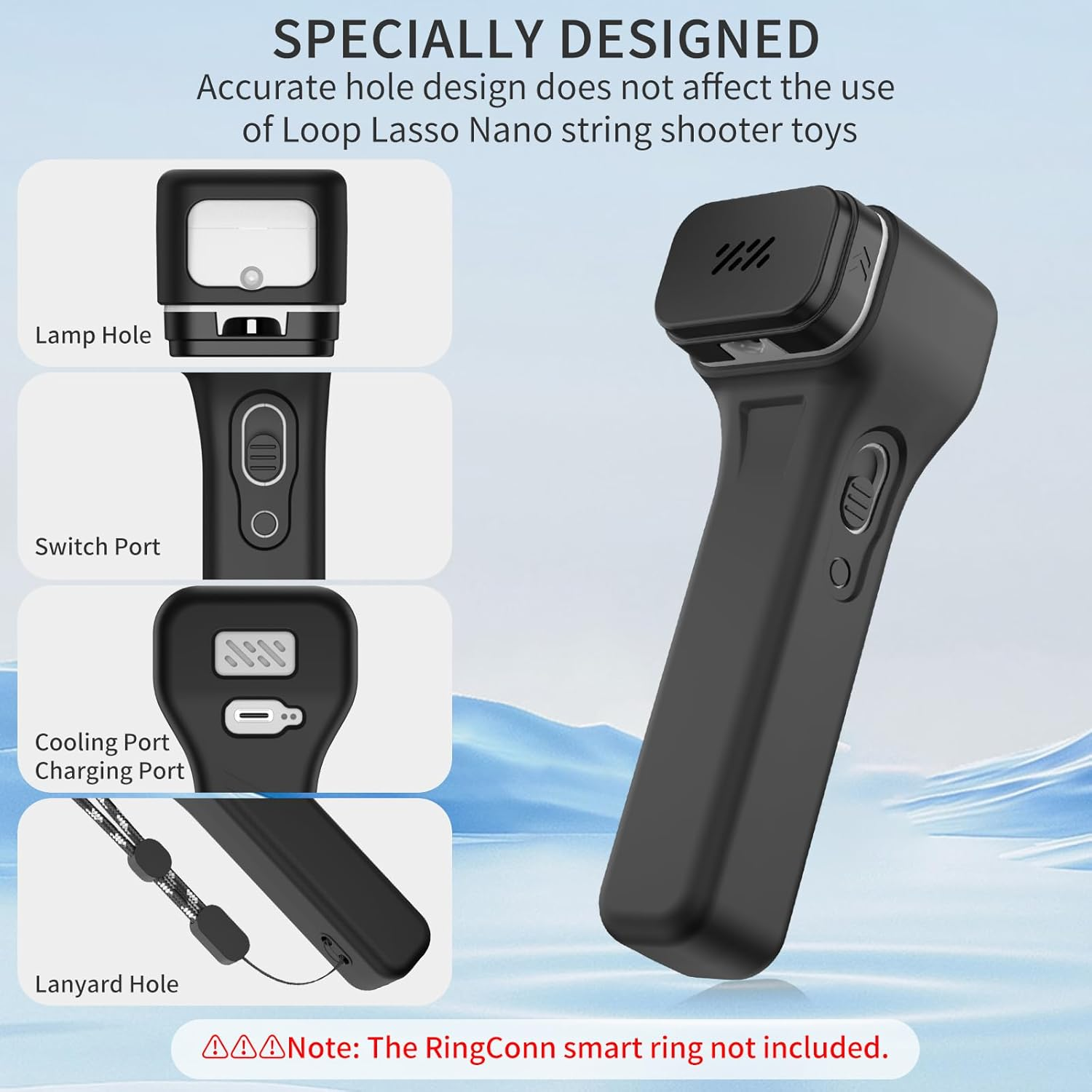 Silicone Case Cover for Loop Lasso Nano String Shooter Toy,Anti Slip Shockproof Protective Case Compatible Loop Lasso Nano String Shooter Toy, Cover for String Shooter Toy with Lanyard (Black) image number 4