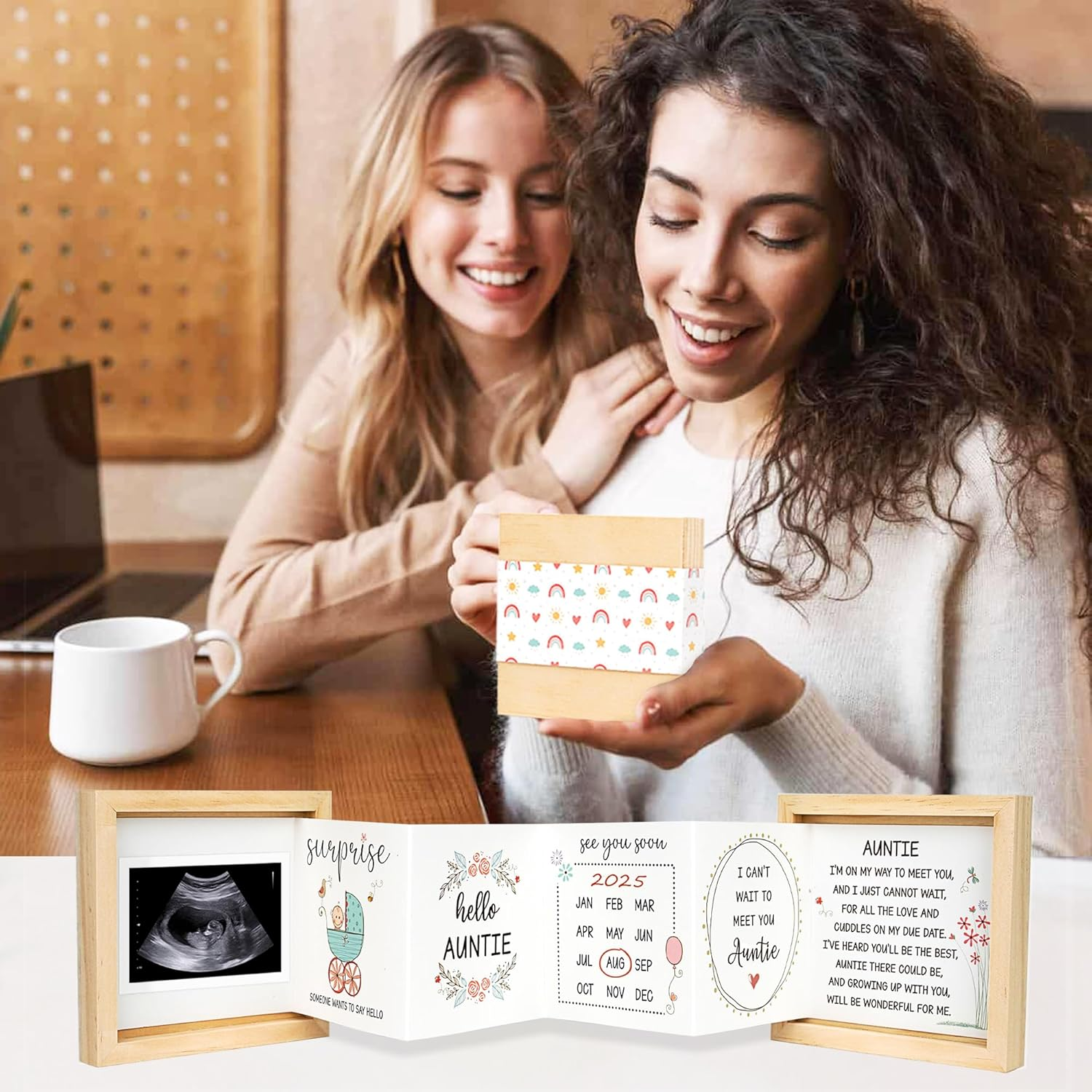 Pregnancy Announcement for Aunt, Auntie- Baby Announcement Gifts Ideas, Surprise Pregnancy Reveal Gifts to Sister, Best Friend- Baby Ultrasound Photo Keepsake Wooden Box