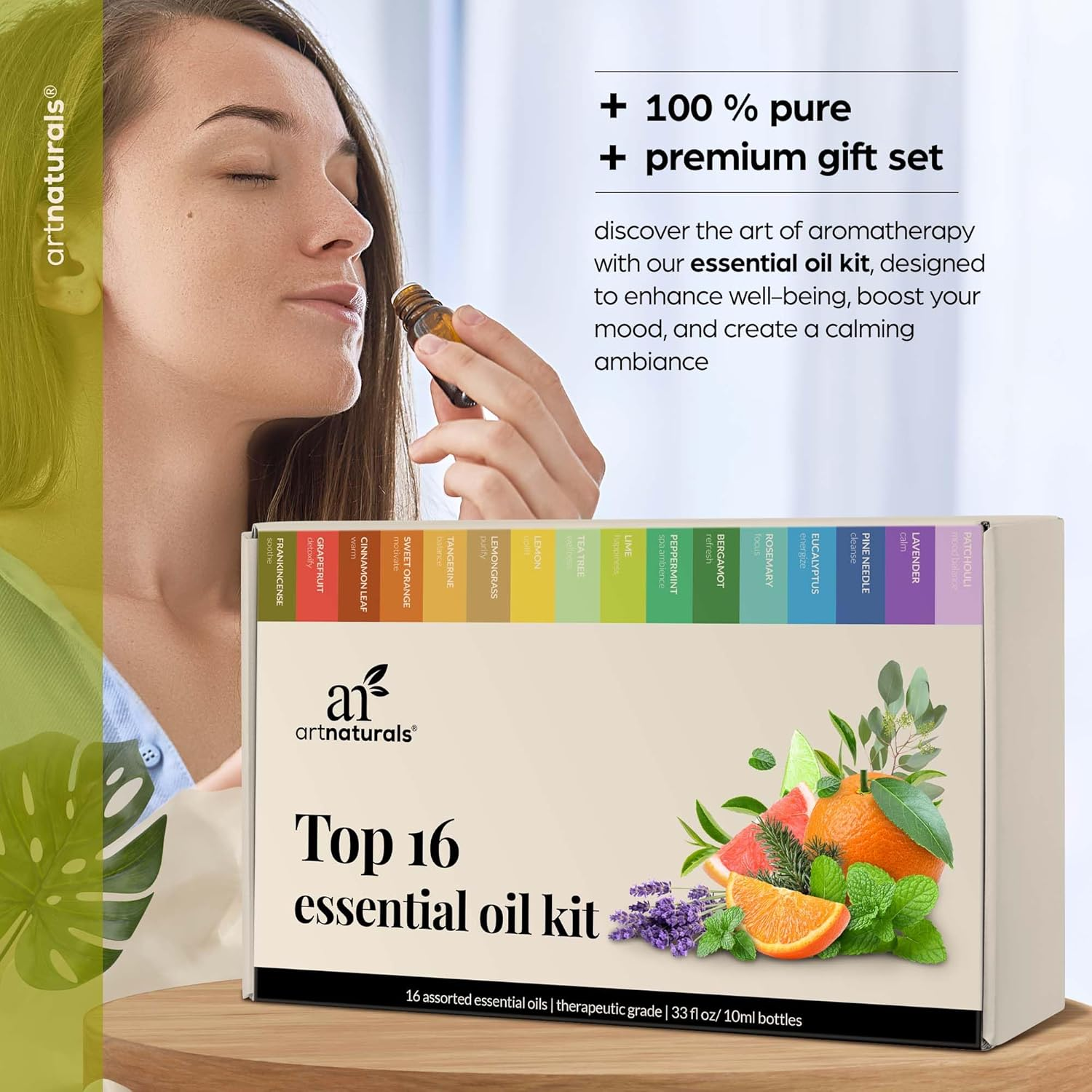 Artnaturals Aromatherapy Essential Oil Set - (16 X 10Ml Bottles) - 100% Pure of the Highest Therapeutic Grade Quality - Premium Gift Set &ndash; Lavender, Peppermint, Tea Tree, Eucalyptus image number 3