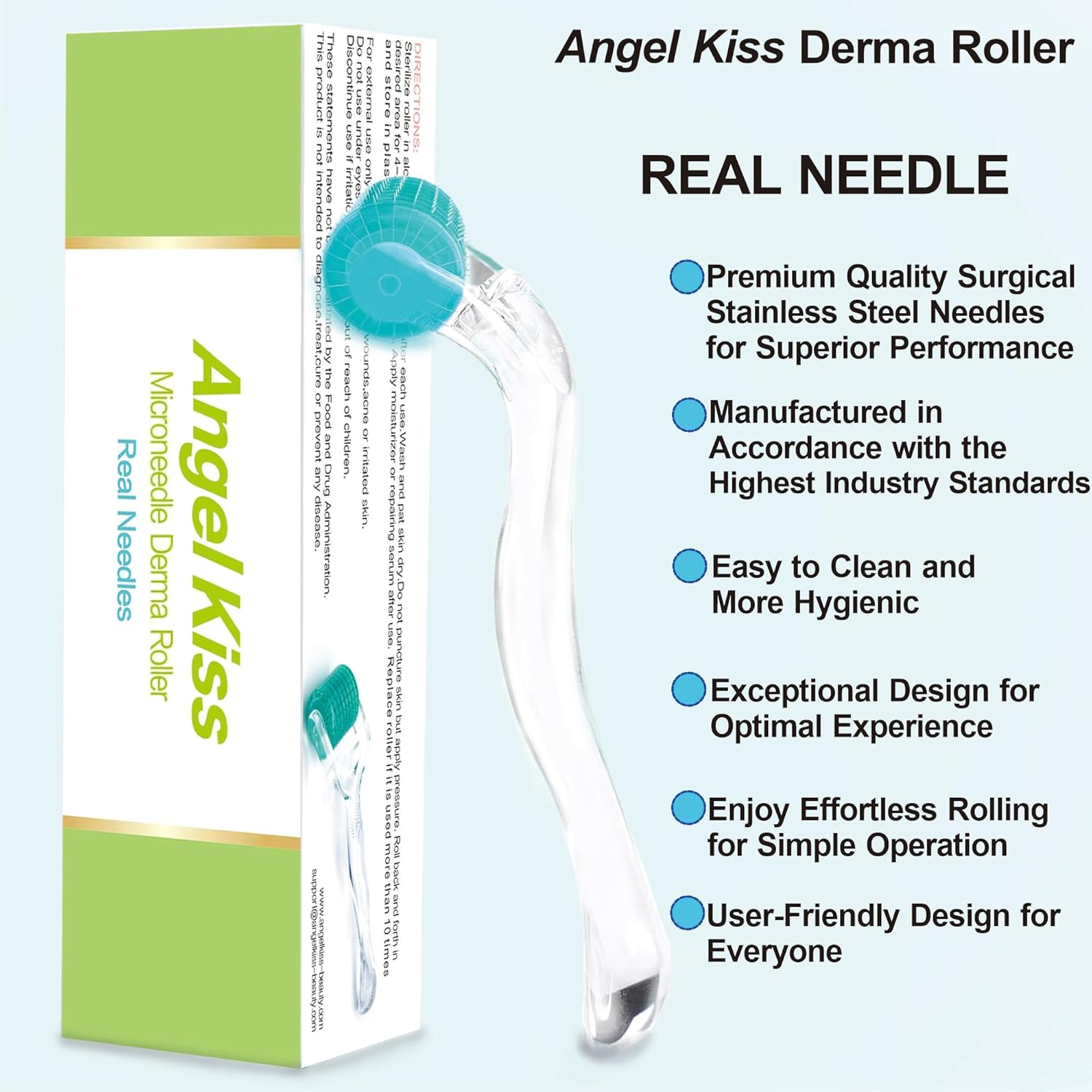 Angel Kiss Derma Roller 0.75 Mm - 192 Genuine Stainless Steel Needles - Professional Microneedling Roller for Cosmetic Skin Care image number 1