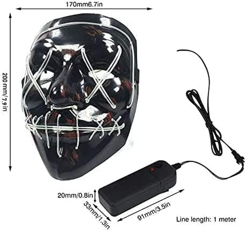 Worldtree Halloween Light up Mask LED Mask EL Wire Scary Mask for Halloween Festival Party,Masquerade Cosplay Light up Face Mask for Men Women Kids - Blue image number 3
