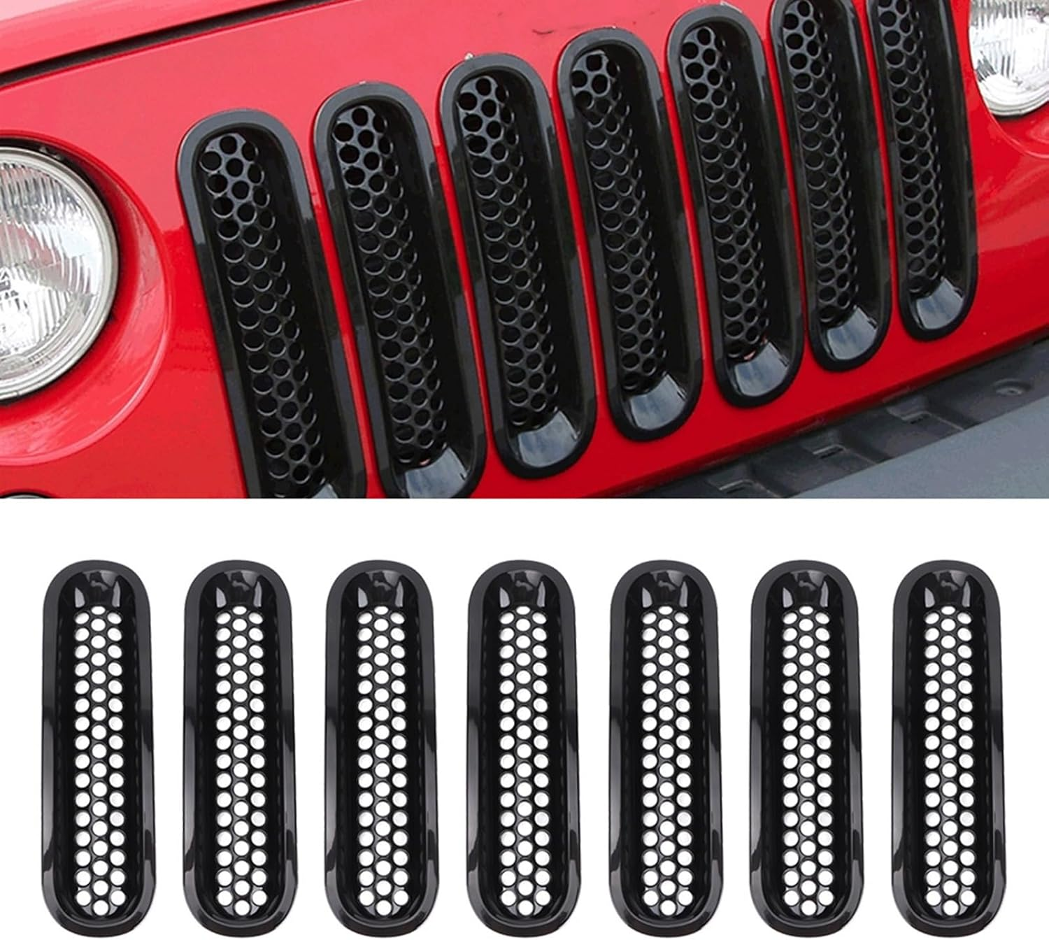 7Pcs Car Front Bumper Mesh Grille Replacement for JK 2007 2015ABS Direct Fit Upgrade Hood Grille Accessory image number 2