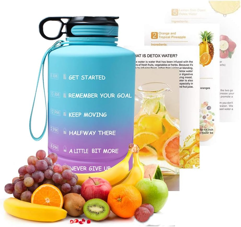 AF-WAN Motivational Water Bottle with Time Markings & Straw, 2.2 Litre Half Gallon Large Sports Water Jug with Handle, BPA Free Leakproof Water Bottles for Fitness, Gym and Outdoor Sports (Blue) image number 1