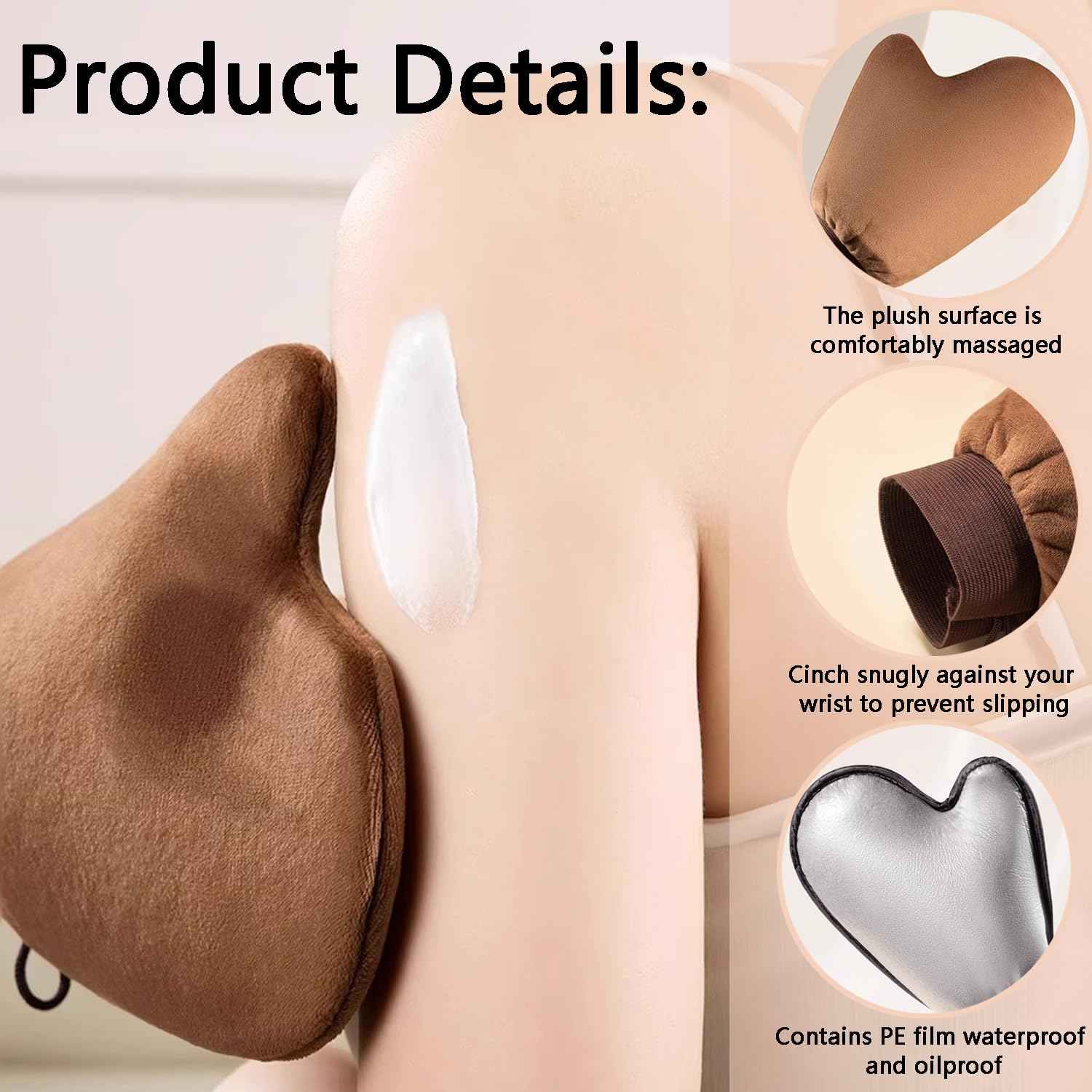 Tanning Mitt Set for Self-Tanning Mousse and Lotions - Elastic Tanning Gloves with Finger Slots for Back Applicator - Washable and Reusable Body Self Tanner Mitts (Pink) - Brown image number 4