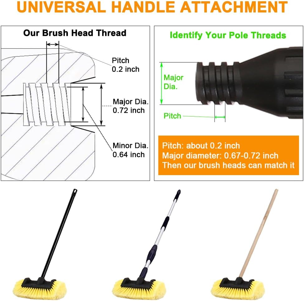 CARCAREZ 10" Car Wash Brush with Soft Bristle for Auto RV Truck Boat Camper Exterior Washing Cleaning, Yellow image number 3