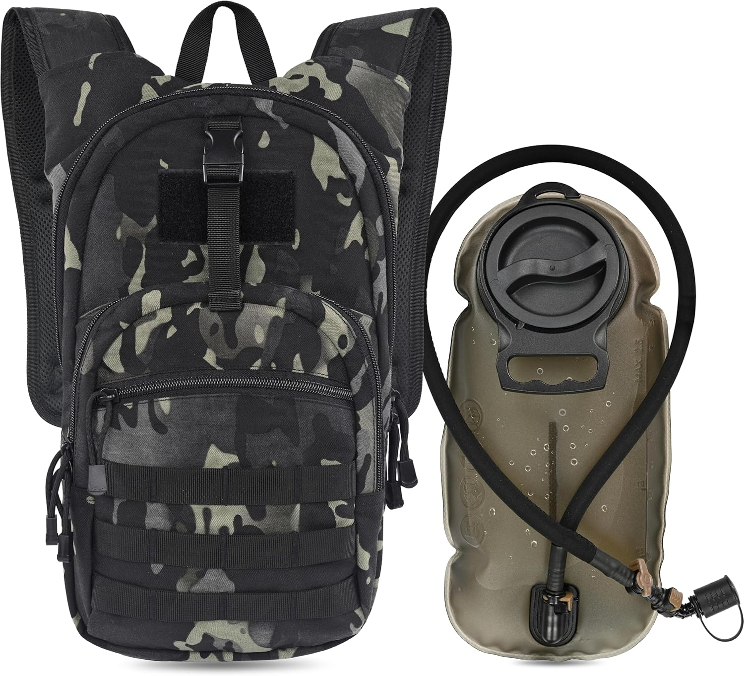 MARCHWAY Tactical Molle Hydration Pack with 2.5L TPU Water Bladder, Military Backpack for Hiking, Cycling, Backpacking, Running, Hunting